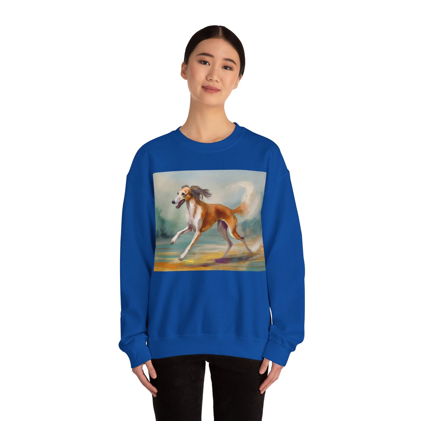 Saluki 'On the Run' Unisex 50/50 Crewneck Sweatshirt