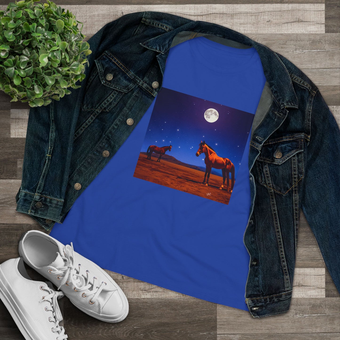 Horses In Moonlight - Relaxed Fit Women's Cotton Tee