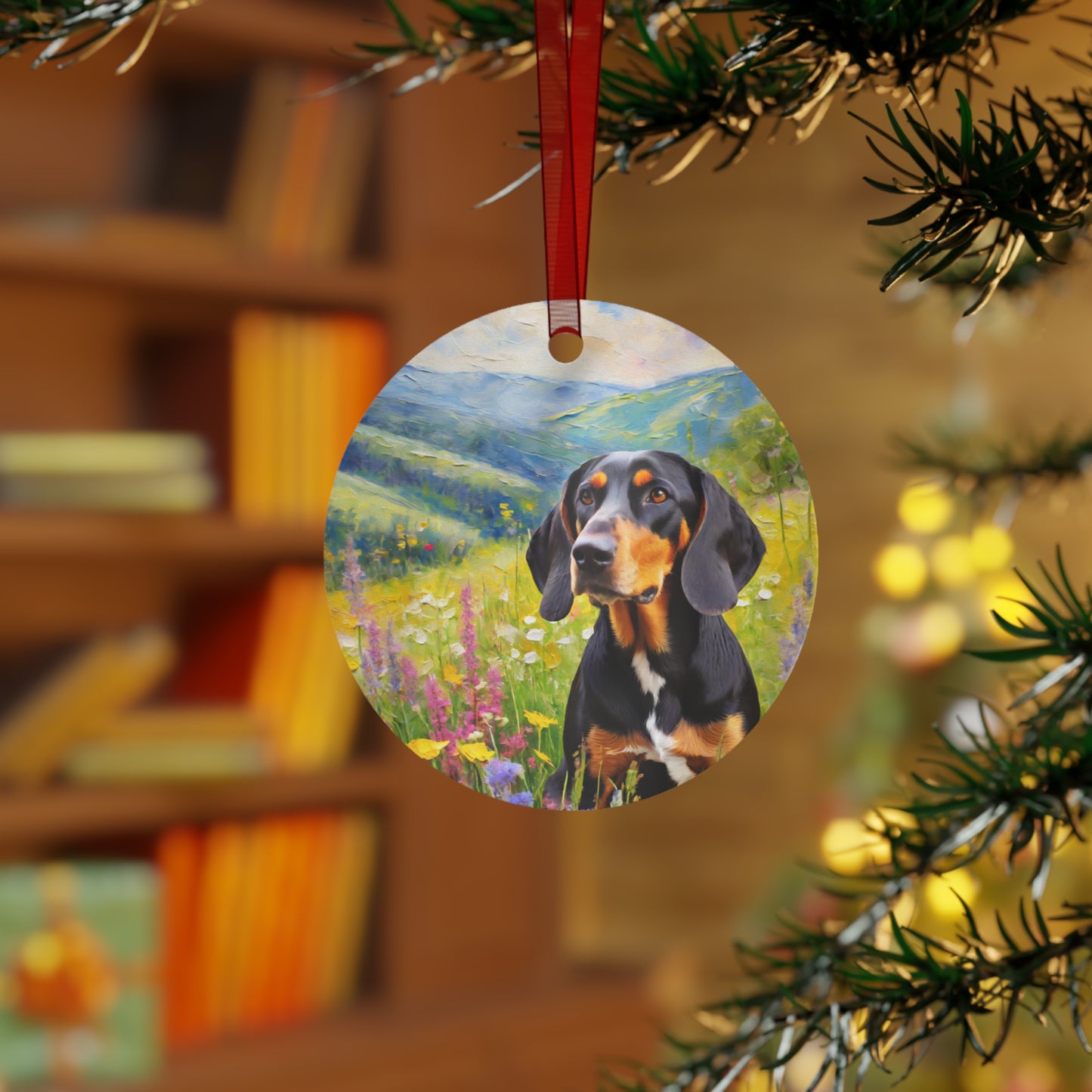 Black & Tan Coonhound Christmas Tree Metal Ornament