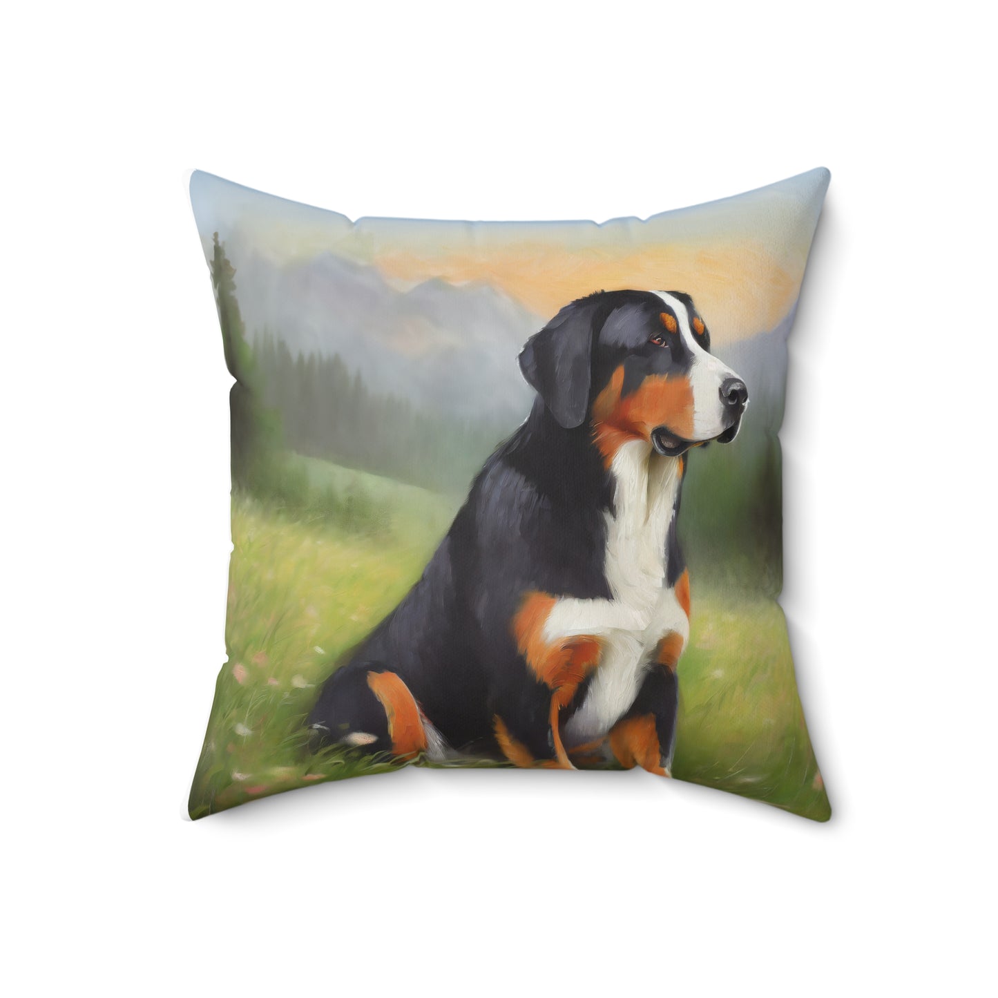 Greater Swiss Mountain Dog Spun Polyester Throw Pillow
