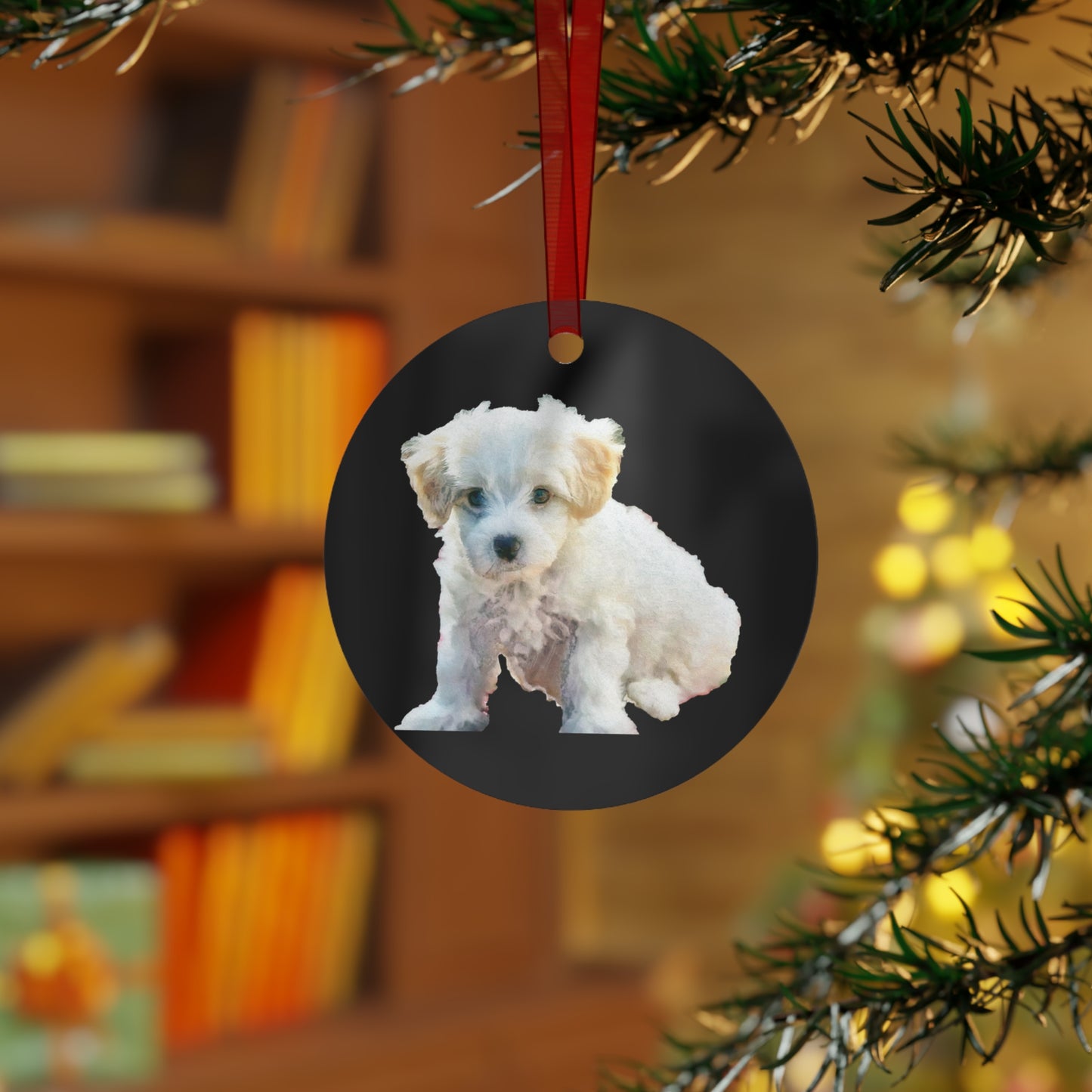 Bichon Frise Christmas Tree Metal Ornaments