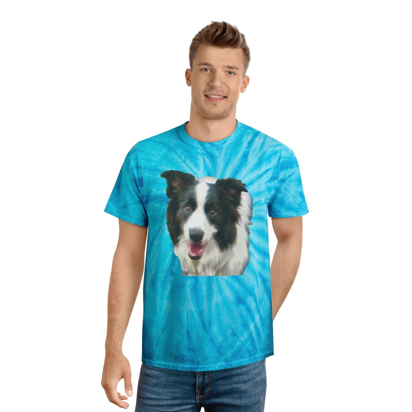 Border Collie #2 - Unisex Cotton Tie-Dye Tee, Cyclone