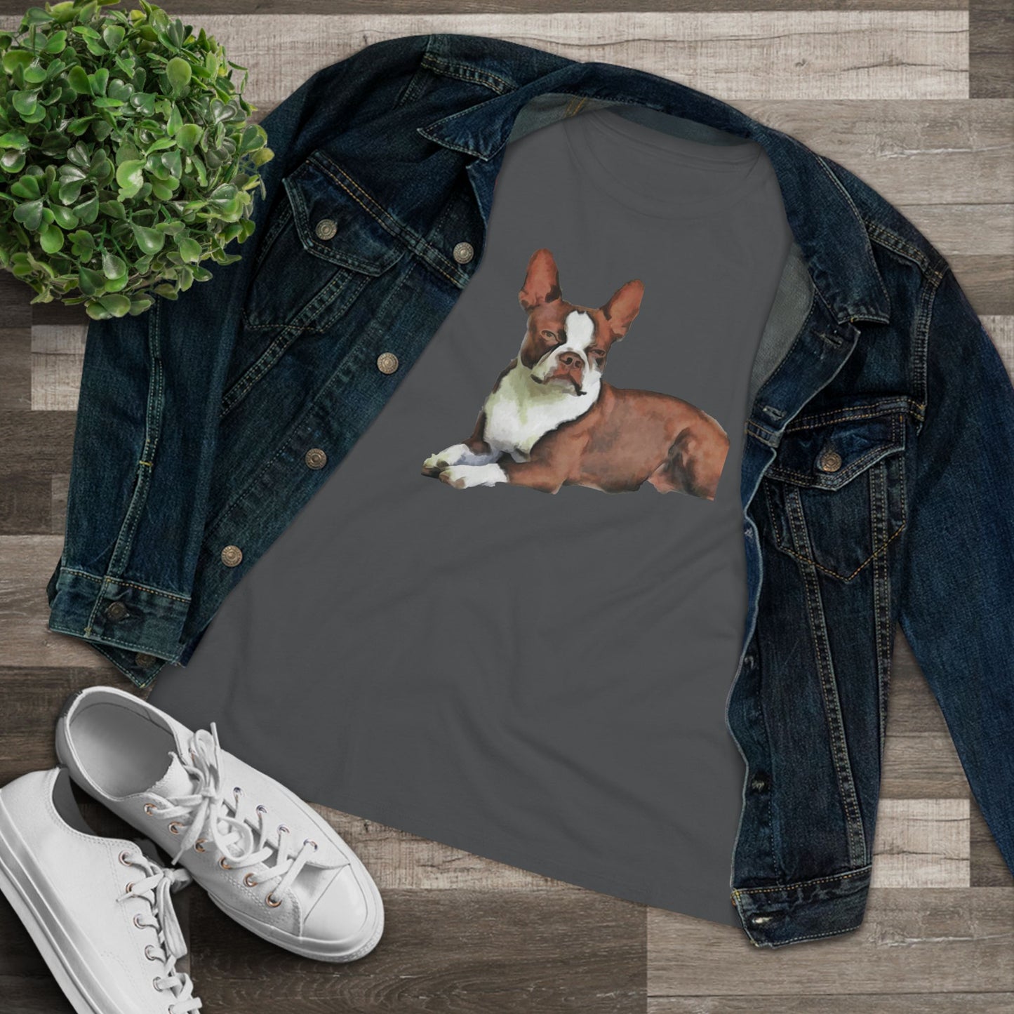 Boston Terrier Brown & White Women's Relaxed Cotton Tee
