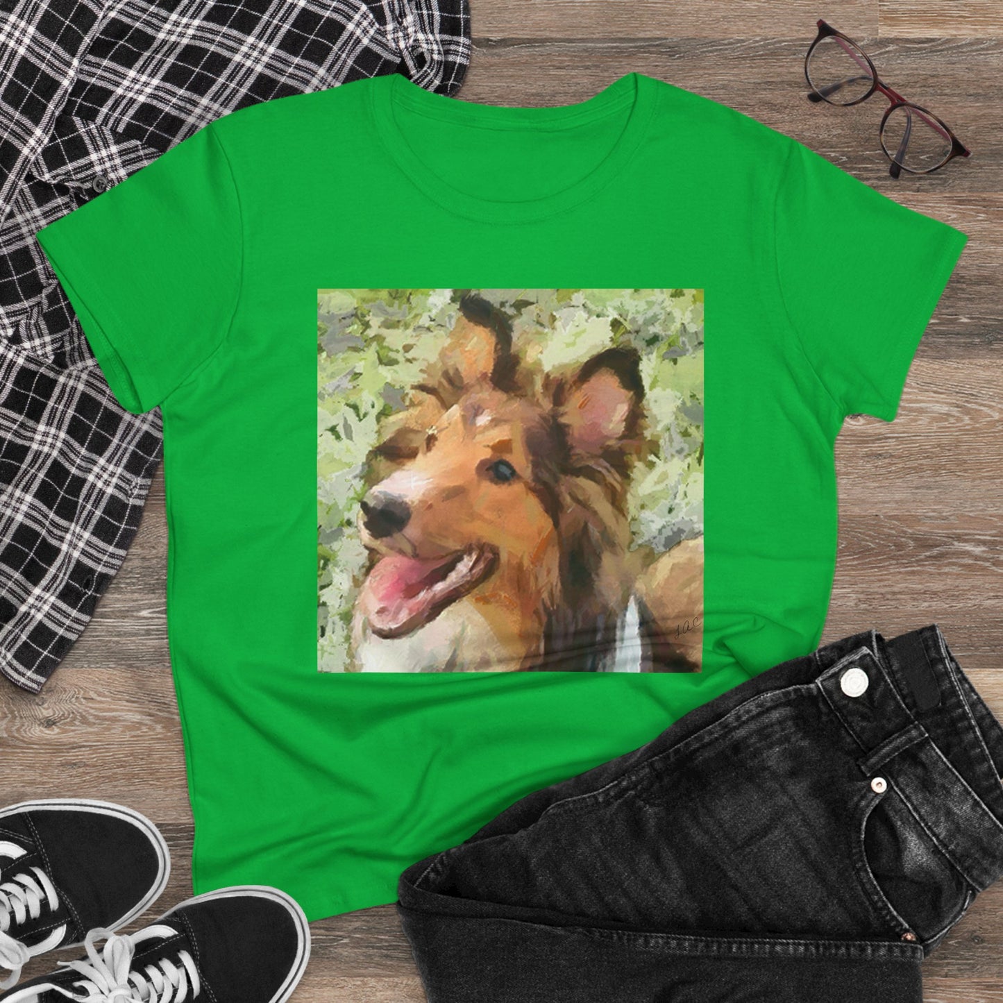 Sheltie - Shetland Sheep Dog 'Sheltie Mae' Women's Midweight Cotton Tee