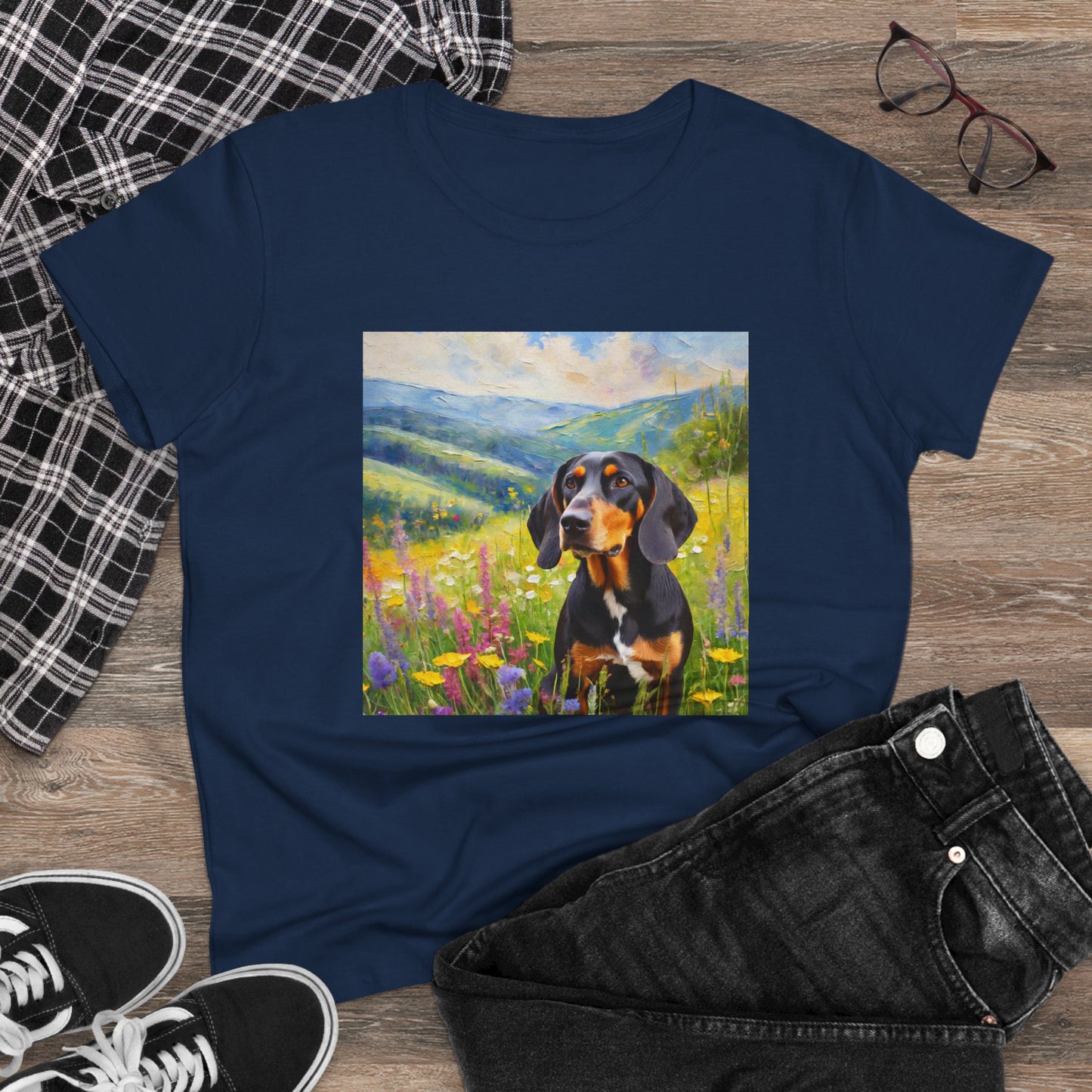 Black & Tan Coonhound Women's Midweight Cotton Tee