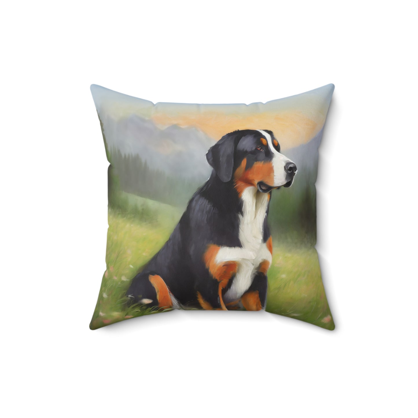 Greater Swiss Mountain Dog Spun Polyester Throw Pillow