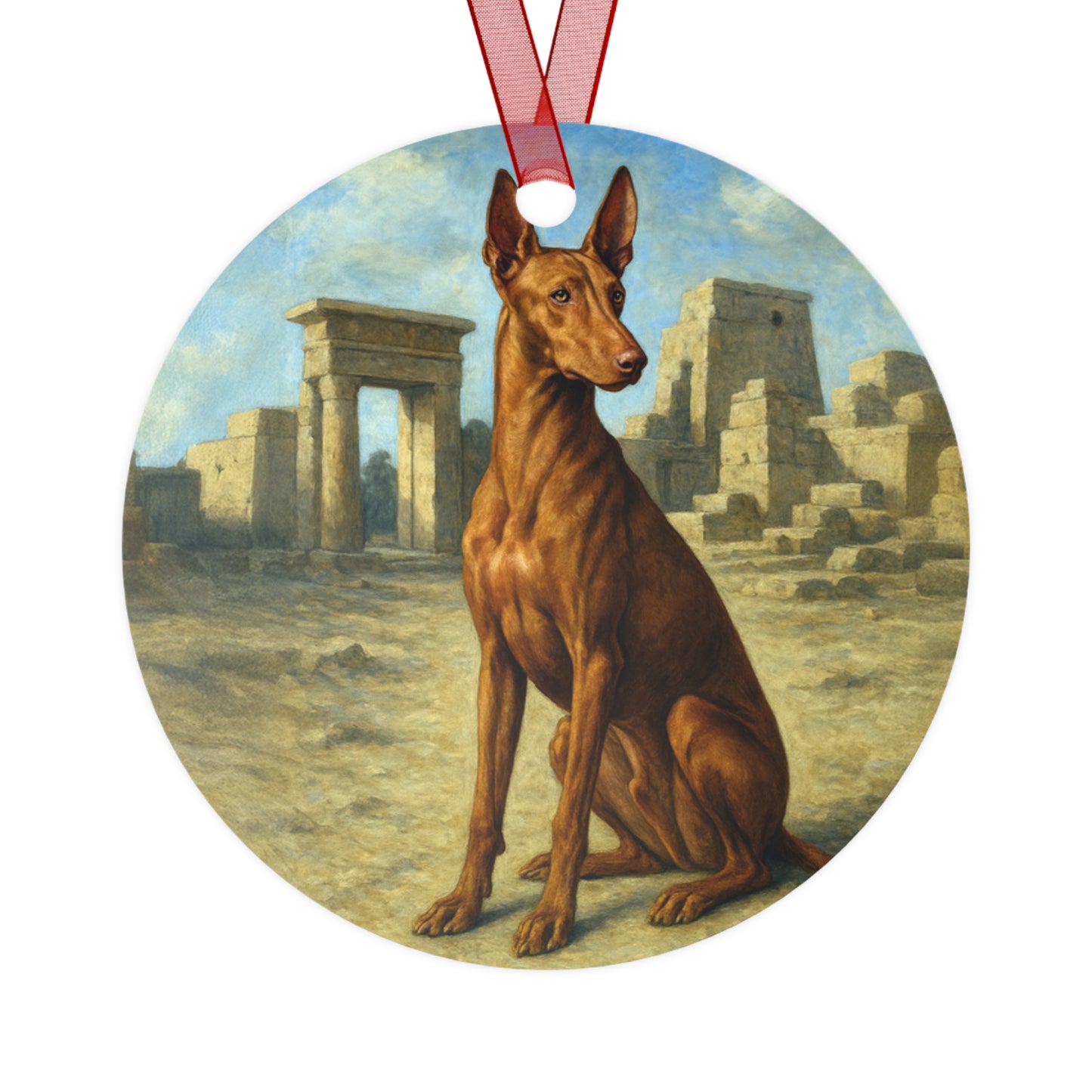 Egyptian Pharoh Hound - Christmas Tree Metal Ornaments