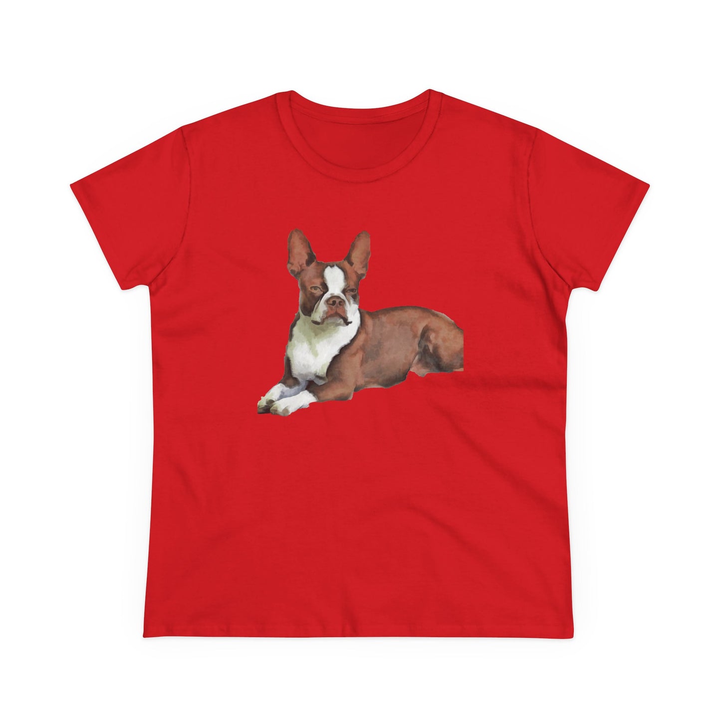 Boston Terrier Midweight Cotton Tee - Brown & White