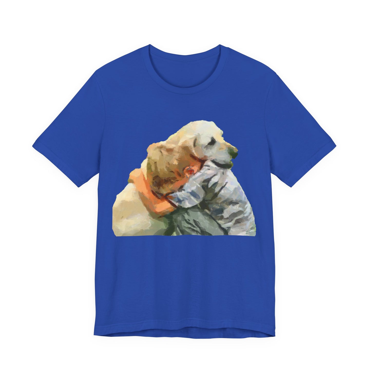 Yellow Labrador Retriever and Child - Unisex Jersey Short Sleeve Tee