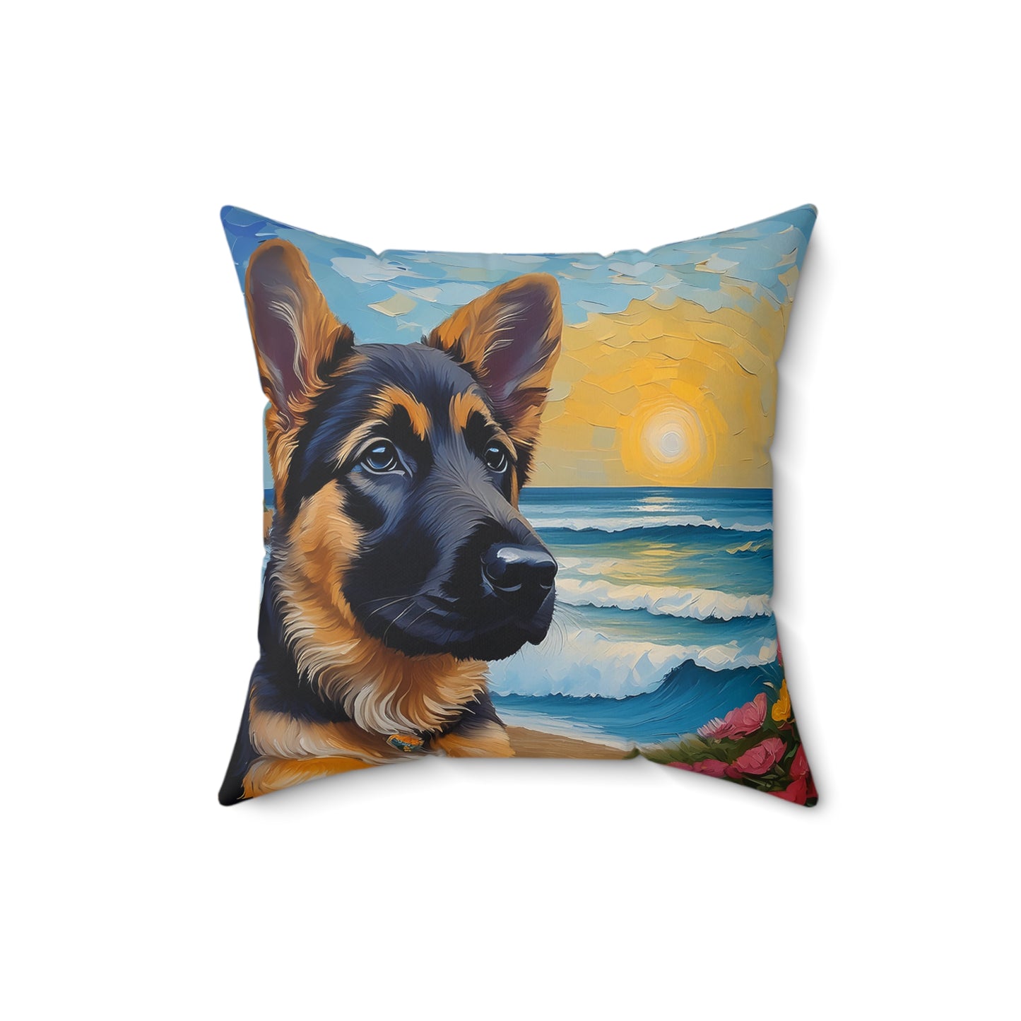 German Shepherd Puppy Spun Polyester Throw Pillow