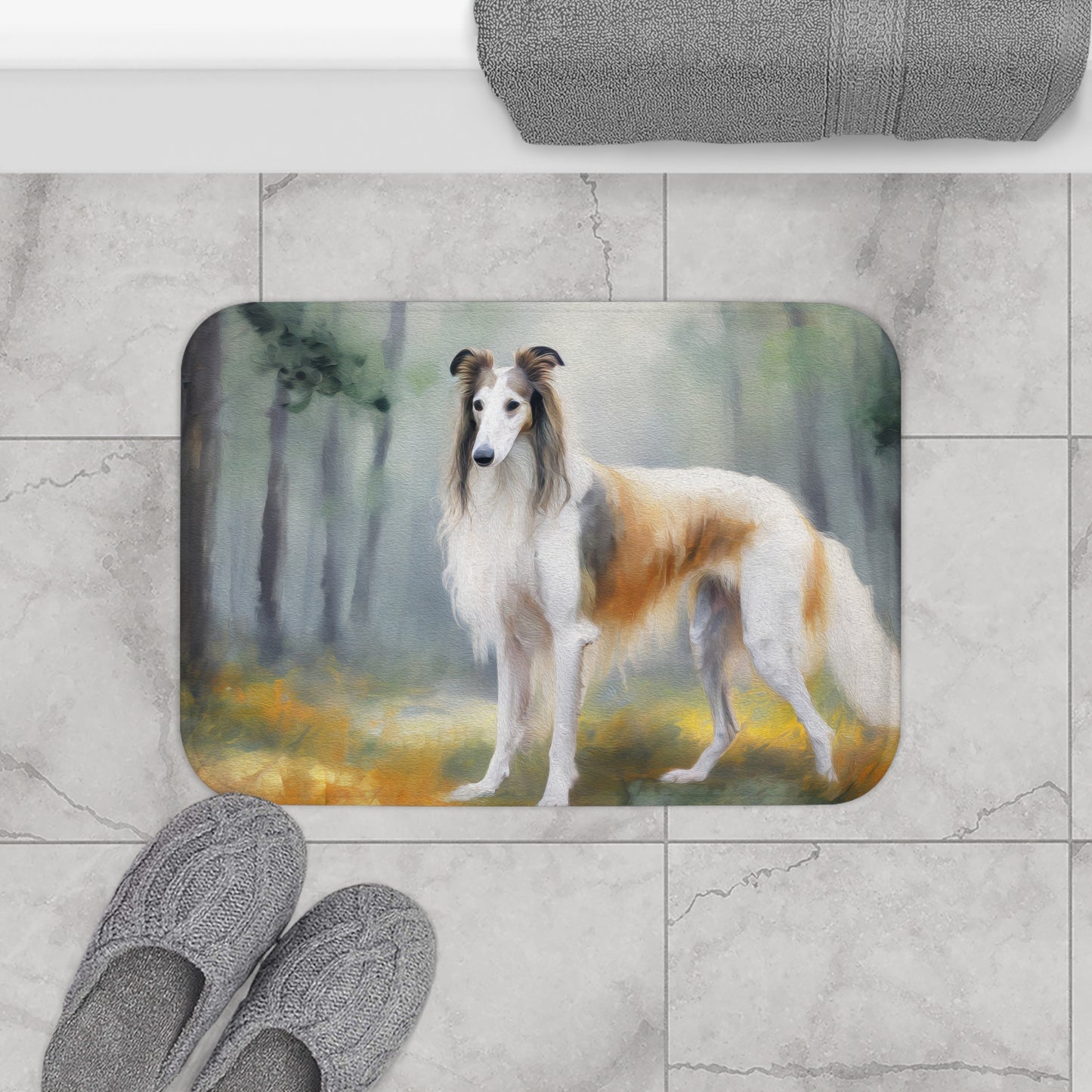 Borzoi 'Russian Wolfhound' Elegant Bathroom Rug Mat