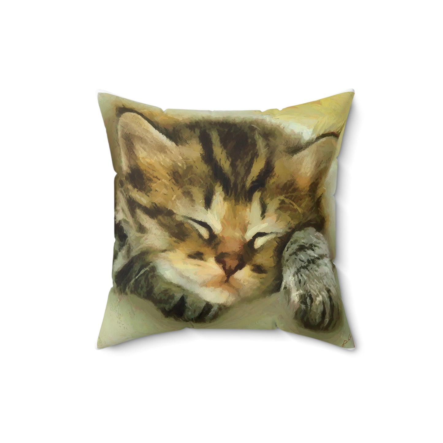 Sleepy Brucie the Cat - Spun Polyester Throw Pillow