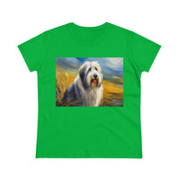 Old English Sheepdog Women's Cotton Tee with Fine Art Painting