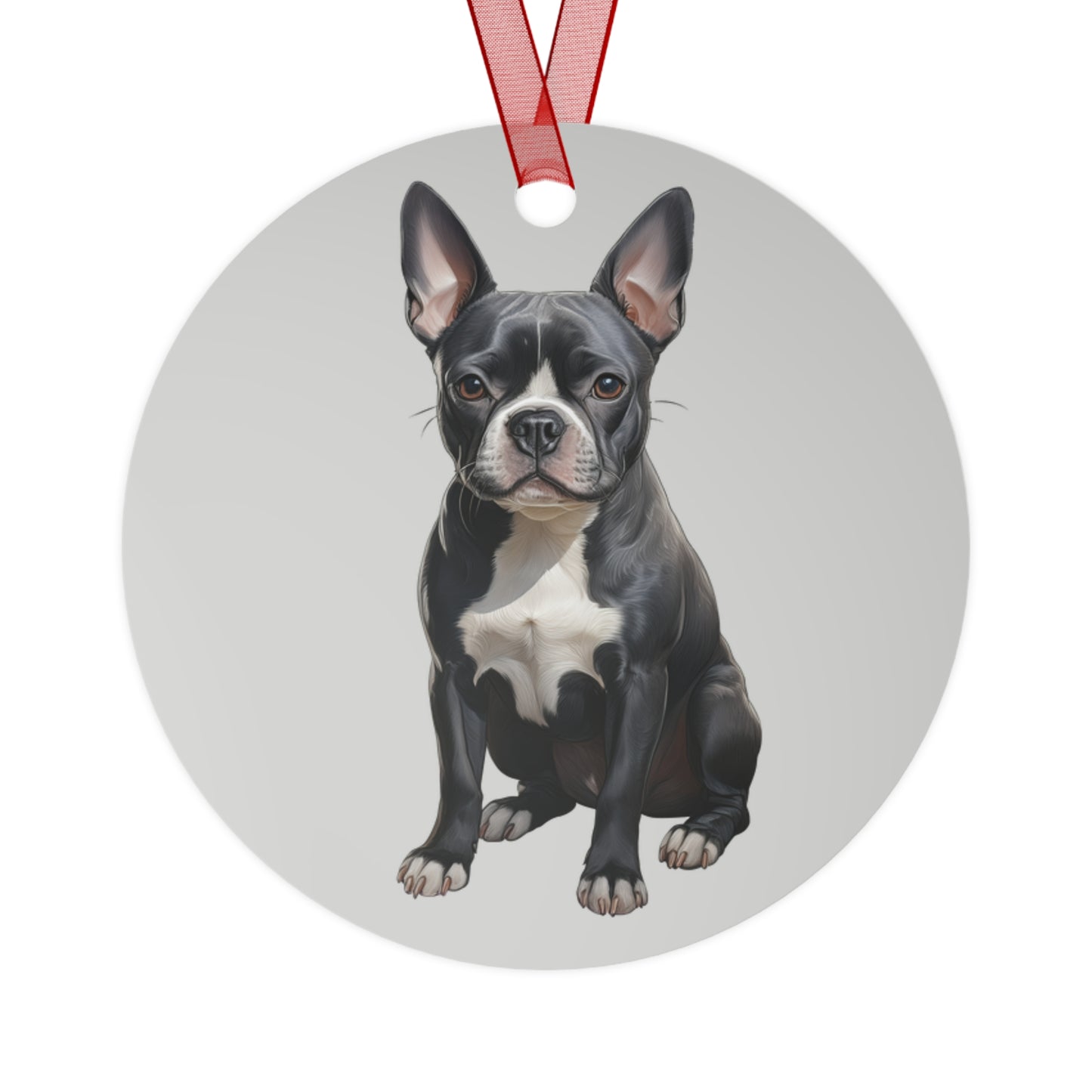 Blue Boston Terrier - Christmas Tree Metal Ornaments