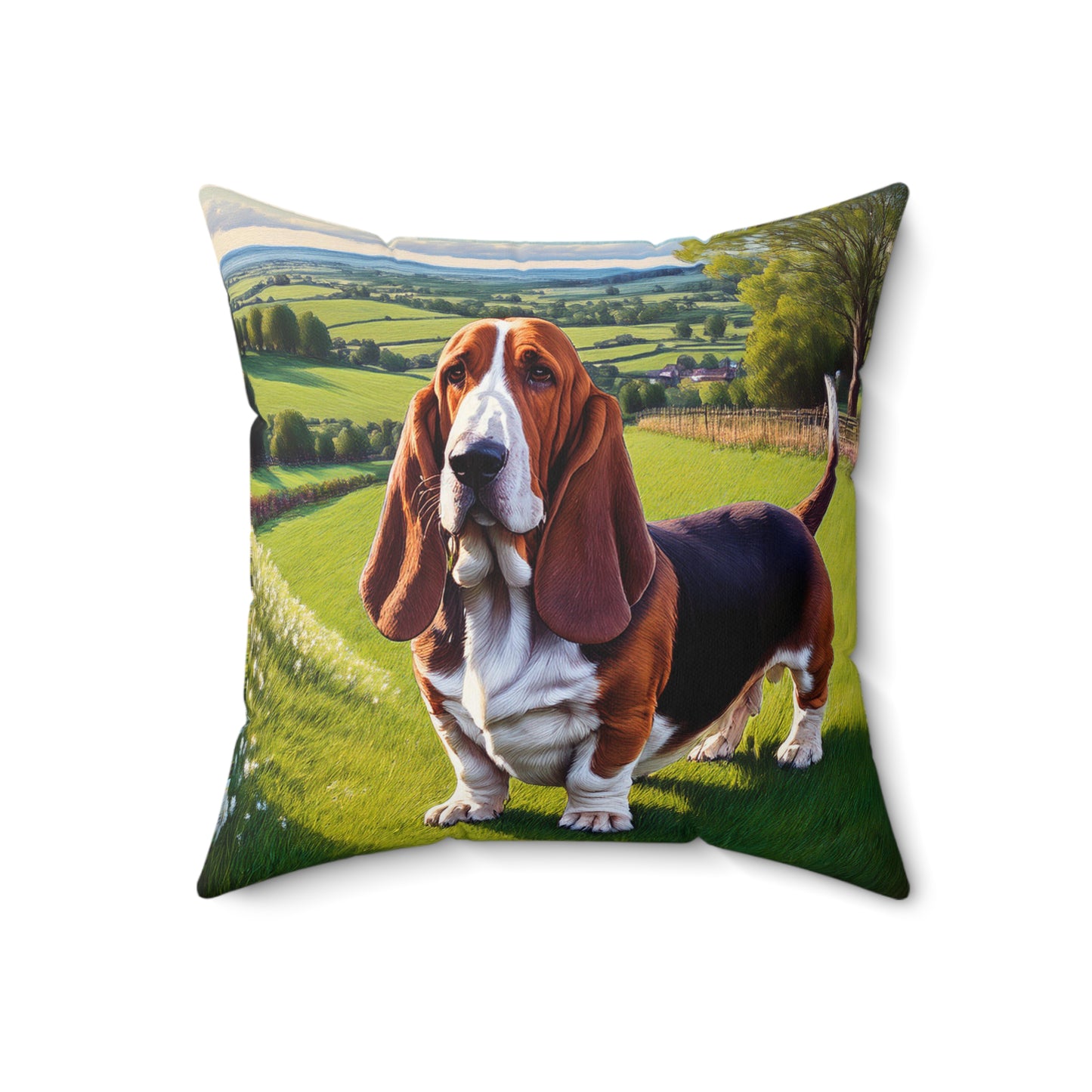 Basset Hound Spun Polyester Throw Pillow
