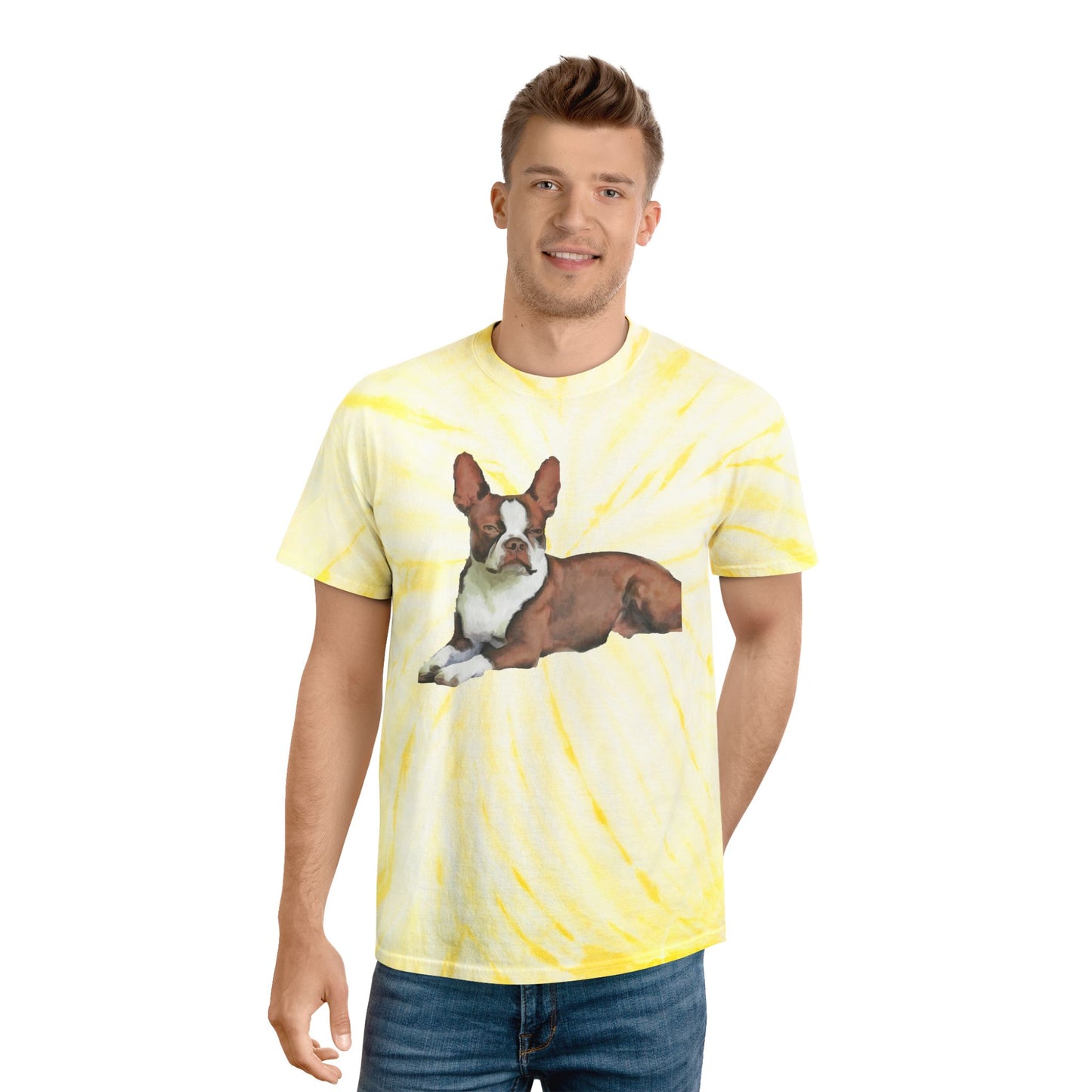 Boston Terrier 'Seely' Unisex Cotton Tie-Dye Tee, Cyclone