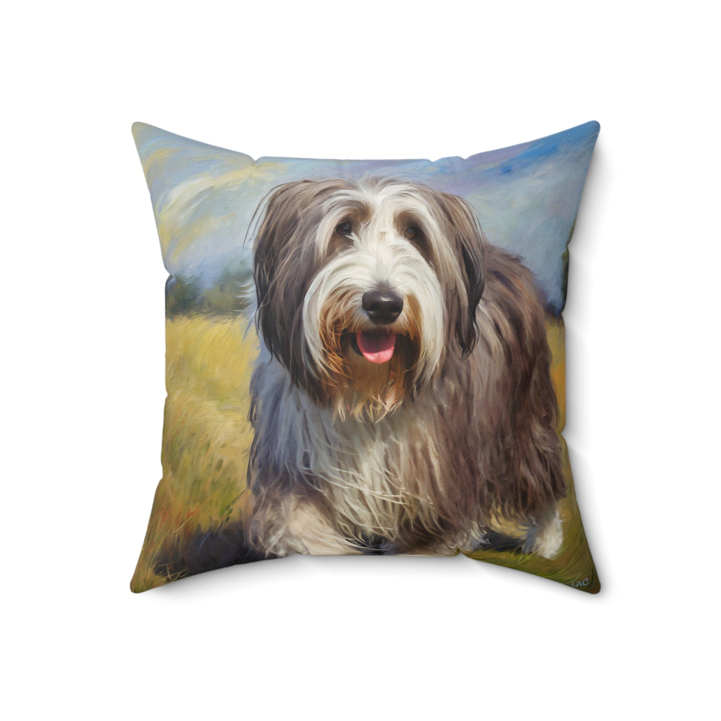 Bearded Collie Spun Polyester Square Pillow
