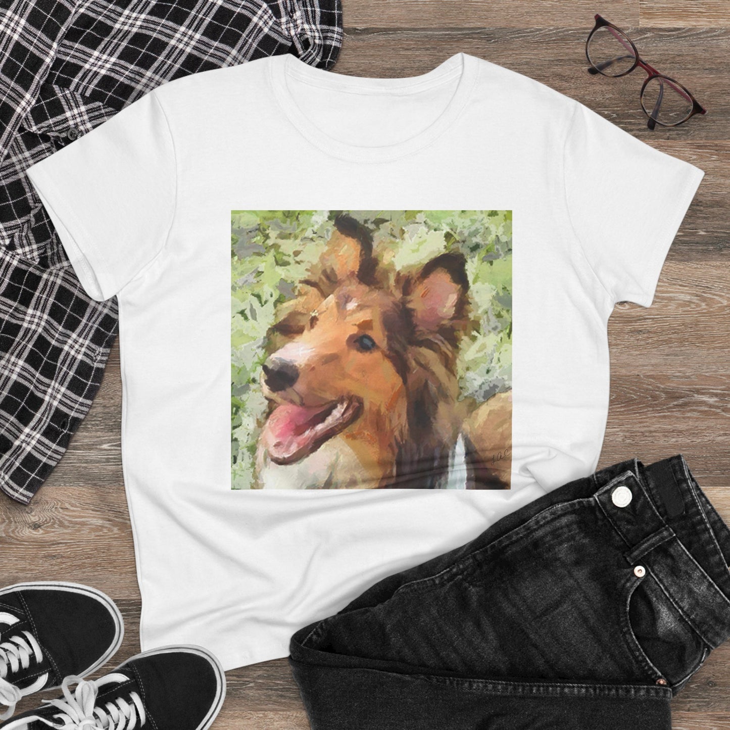 Sheltie - Shetland Sheep Dog 'Sheltie Mae' Women's Midweight Cotton Tee