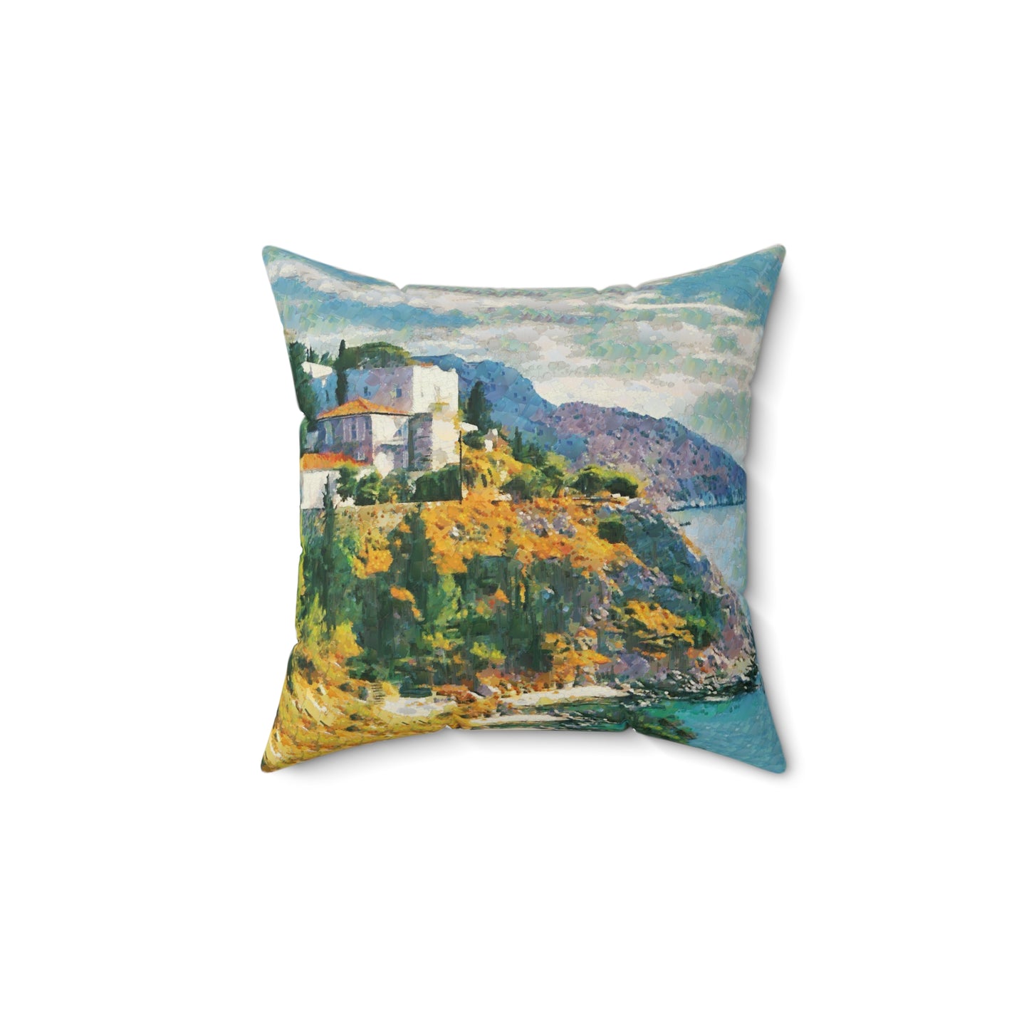 Hydra (Greece) Hillside , Spun Polyester Throw Pillow