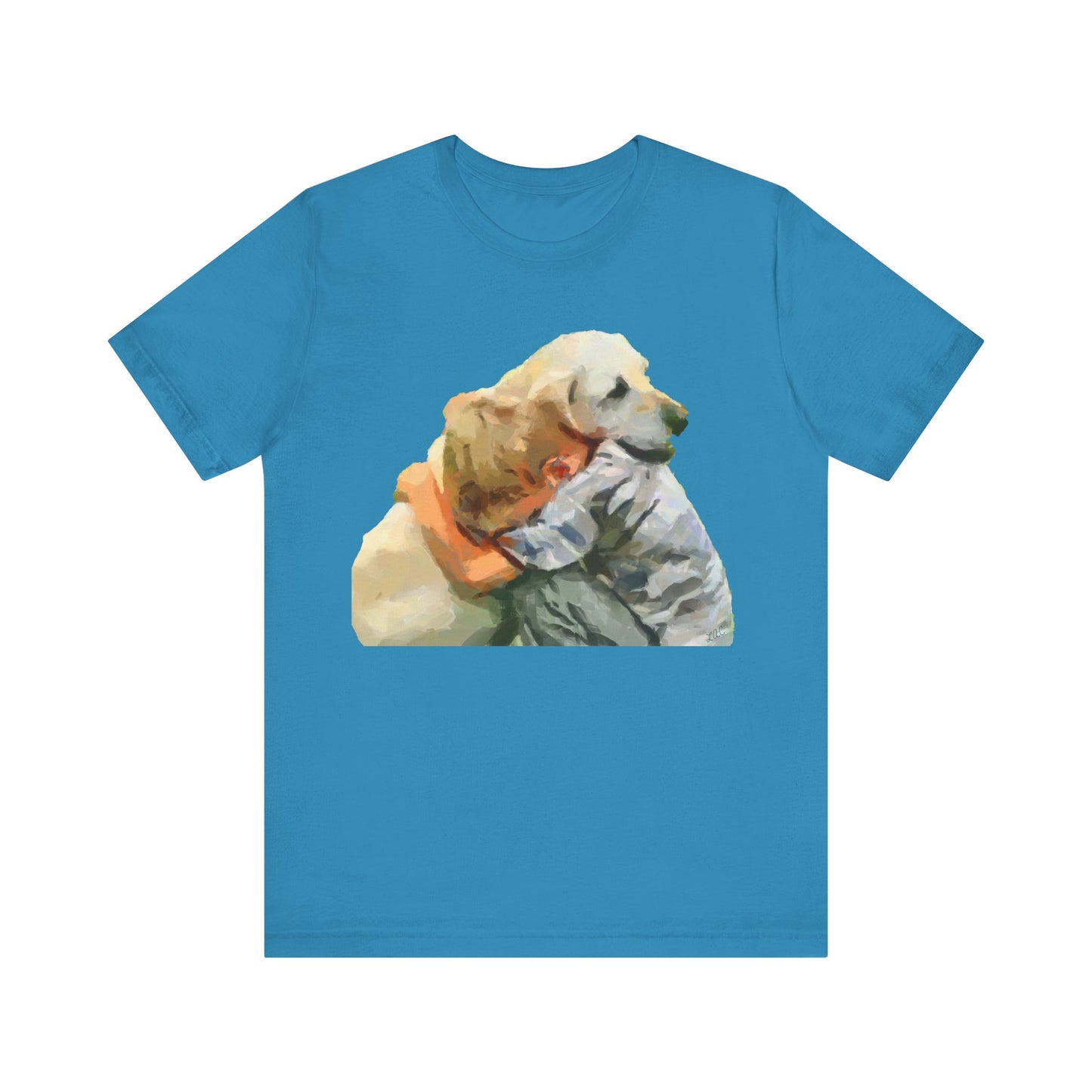 Yellow Labrador Retriever and Child - Unisex Jersey Short Sleeve Tee