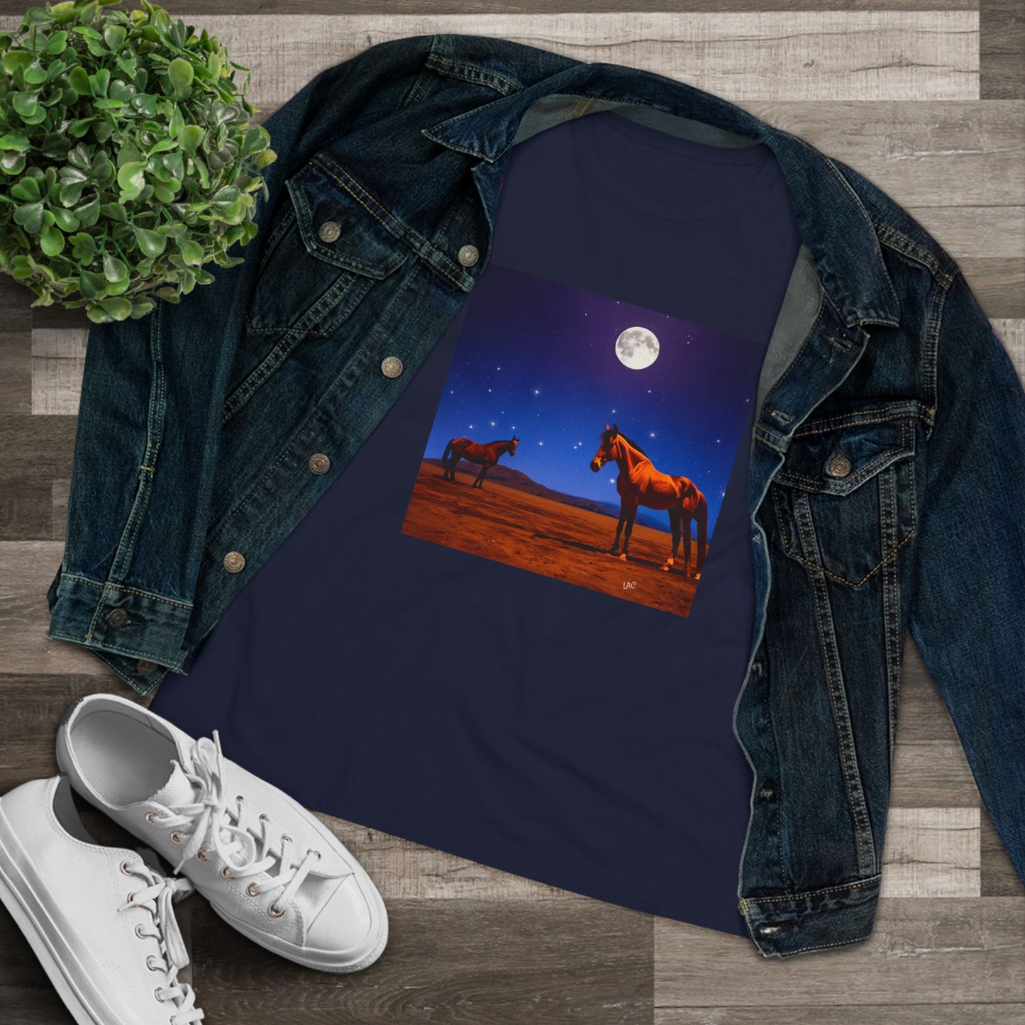 Horses In Moonlight - Relaxed Fit Women's Cotton Tee