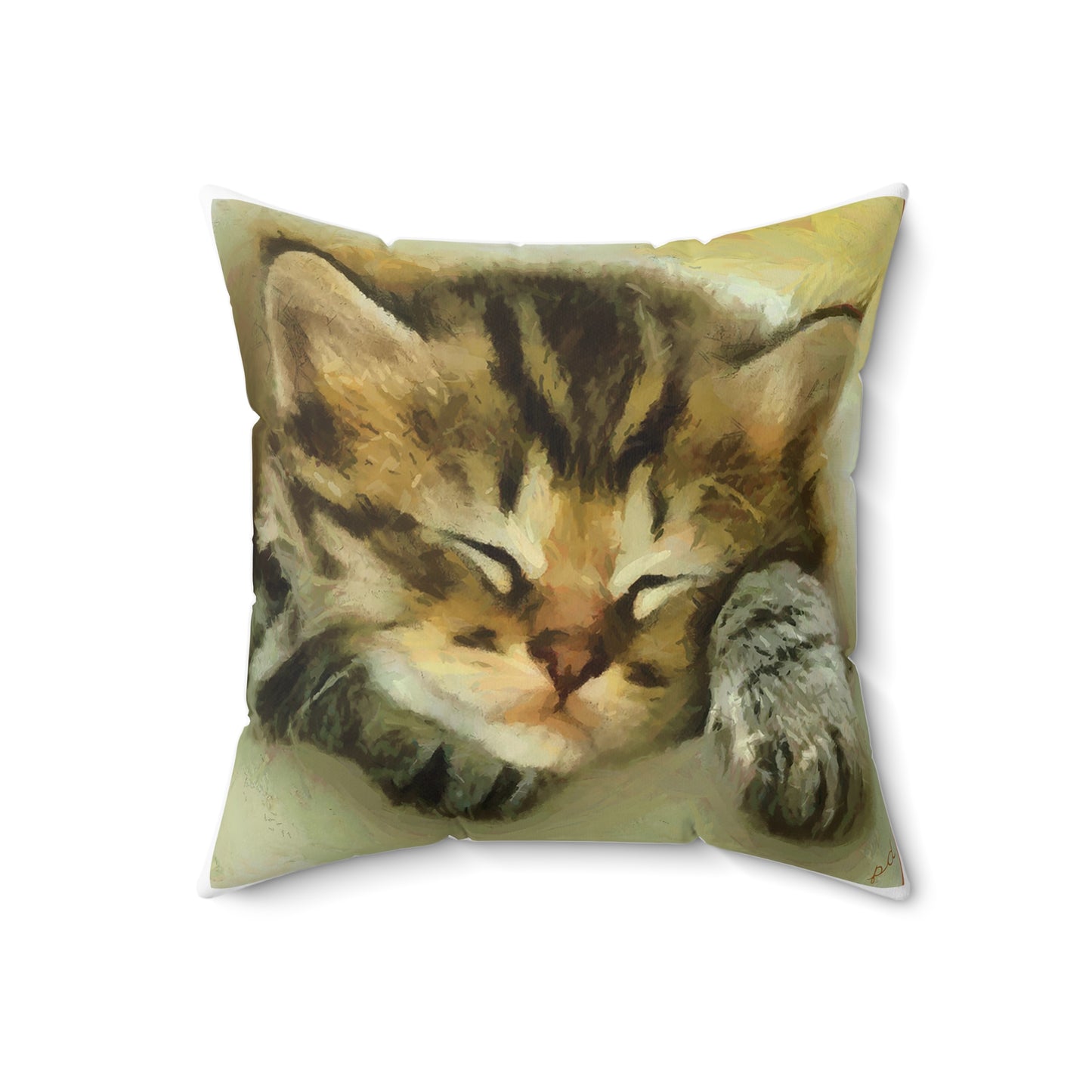Sleepy Brucie the Cat - Spun Polyester Throw Pillow