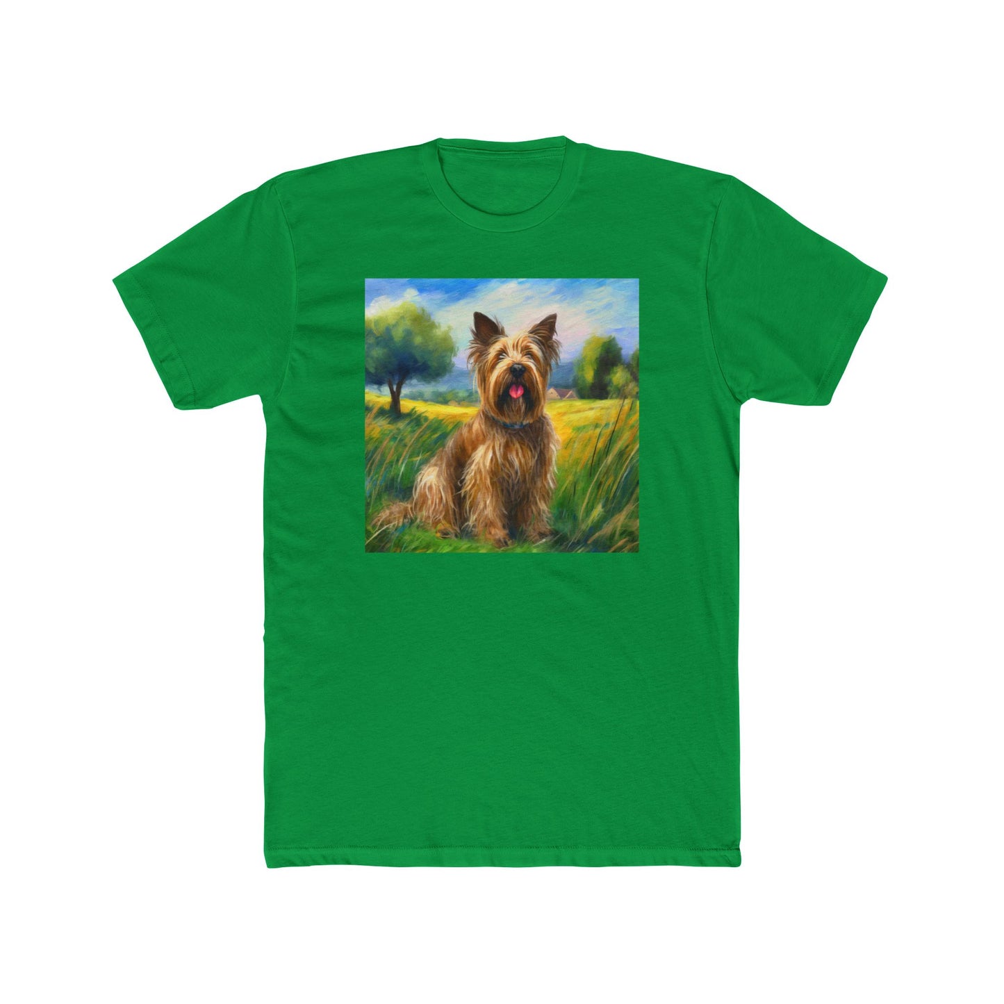 Briard in French Countryside Men's Fitted Cotton Crew Tee