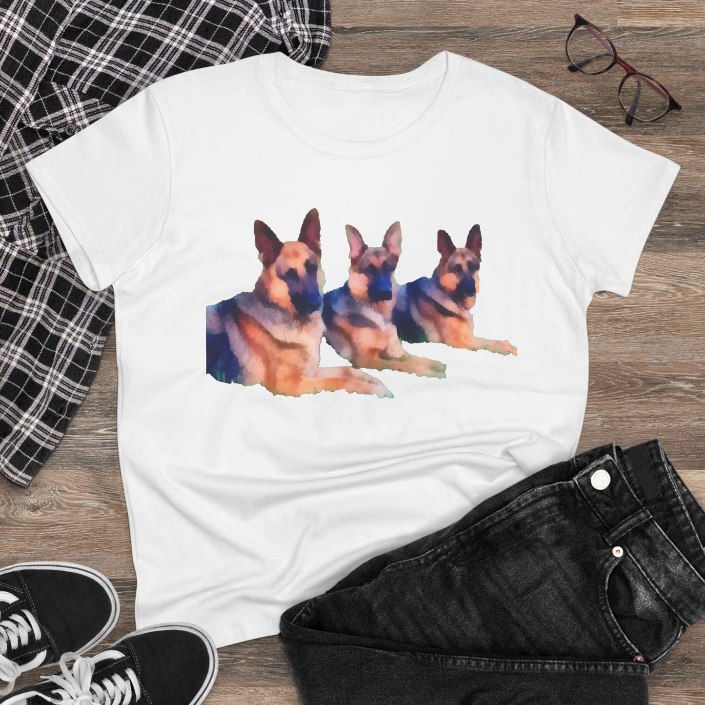 German Shepherd 'Trio' Women's Midweight Cotton Tee