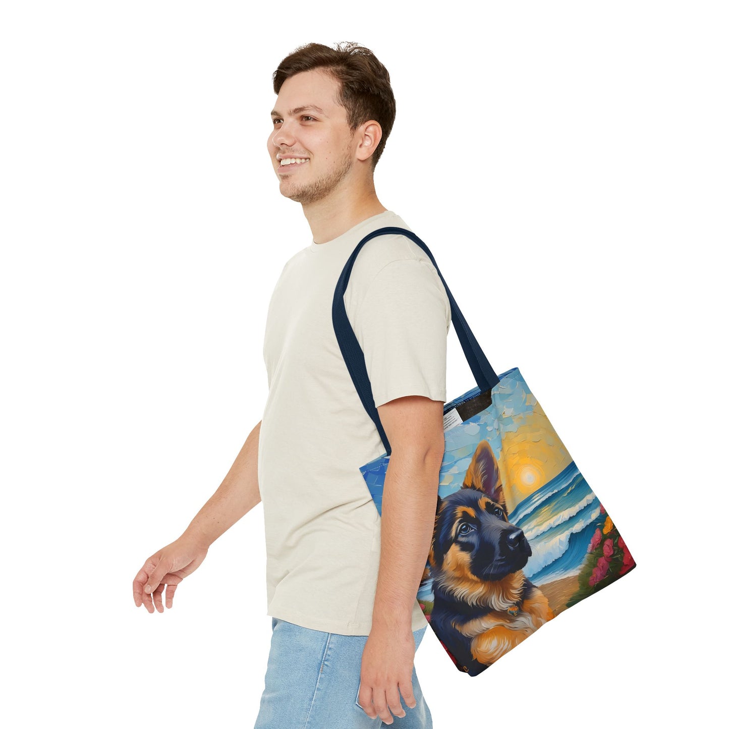 German Shepherd Puppy Polyester Tote Bag: Adventure Awaits!