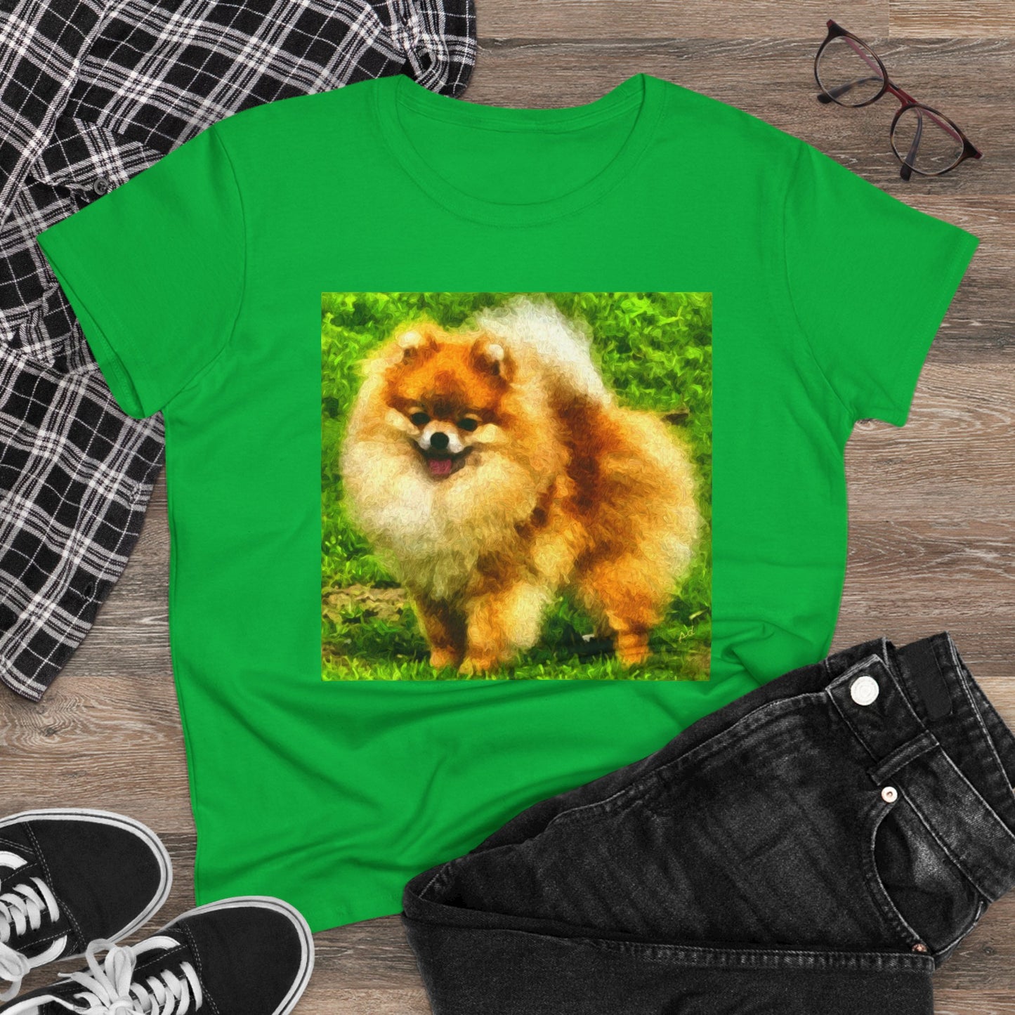 Pomeranian 'Pom Pom' Women's Midweight Cotton Tee
