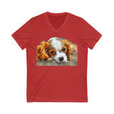 King Charles Spaniel Puppy -  Classic Jersey Short Sleeve V-Neck Tee
