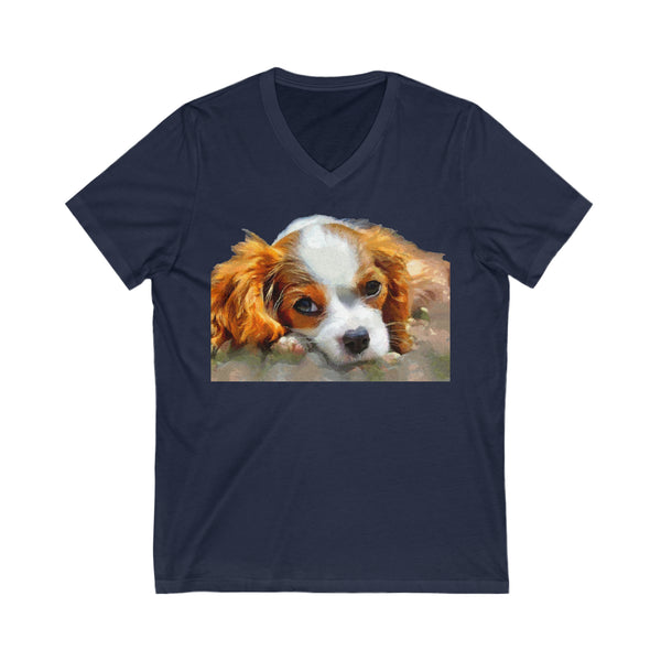 King Charles Spaniel Puppy -  Classic Jersey Short Sleeve V-Neck Tee