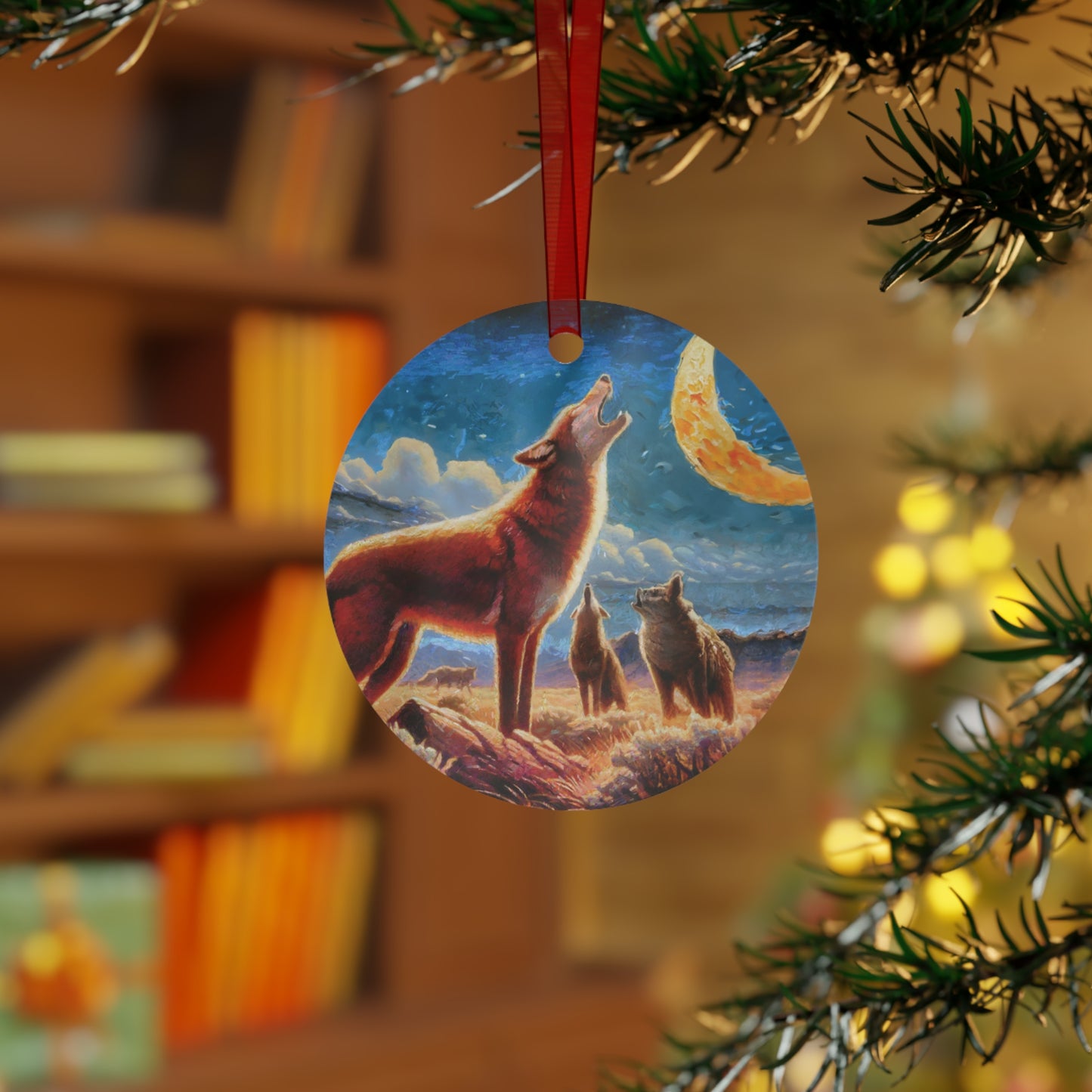 Coyotees in Moonlight Metal Ornaments