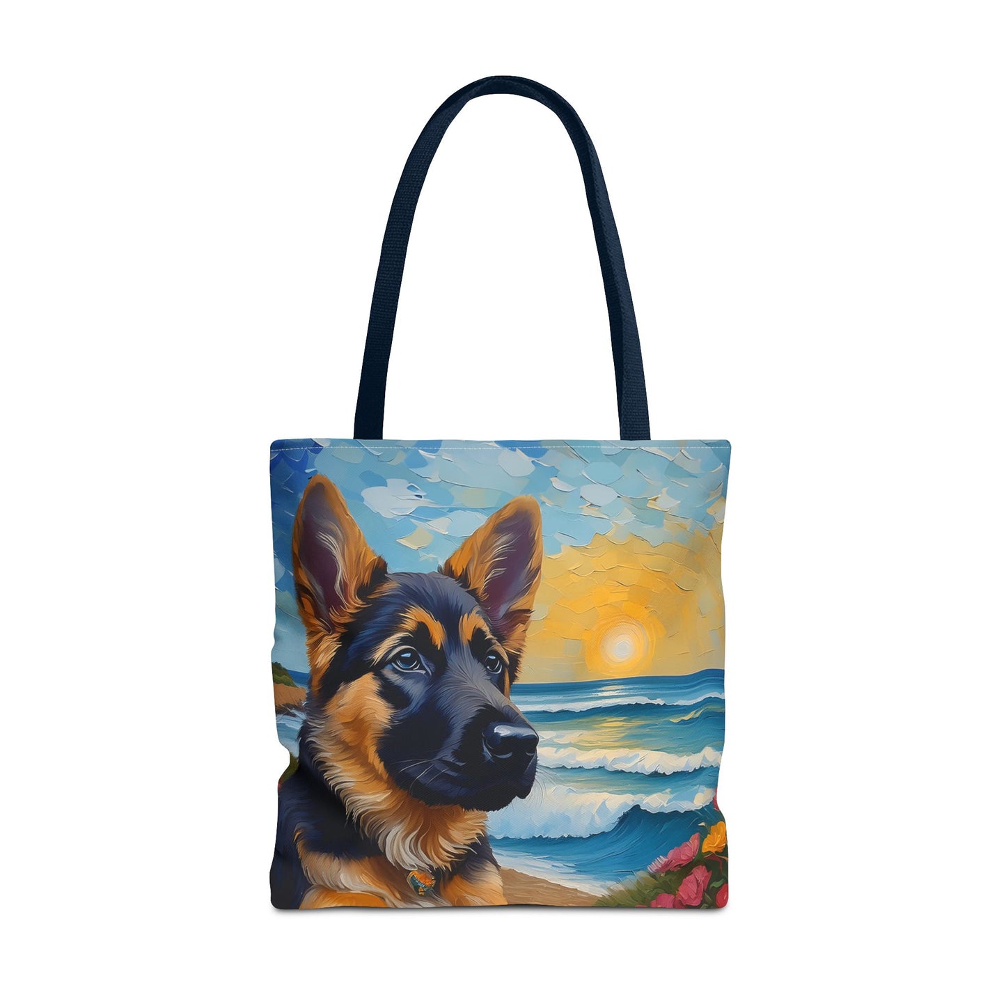 German Shepherd Puppy Polyester Tote Bag: Adventure Awaits!