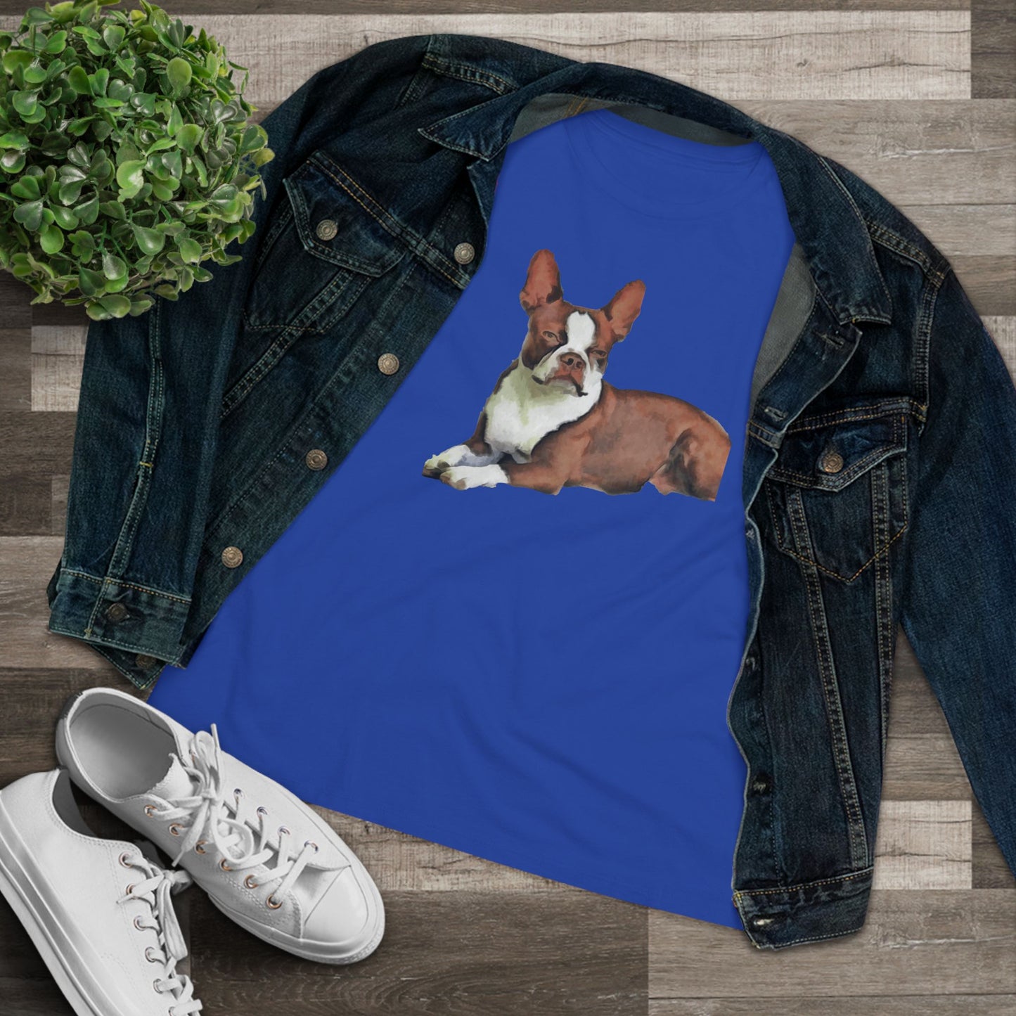 Boston Terrier Brown & White Women's Relaxed Cotton Tee