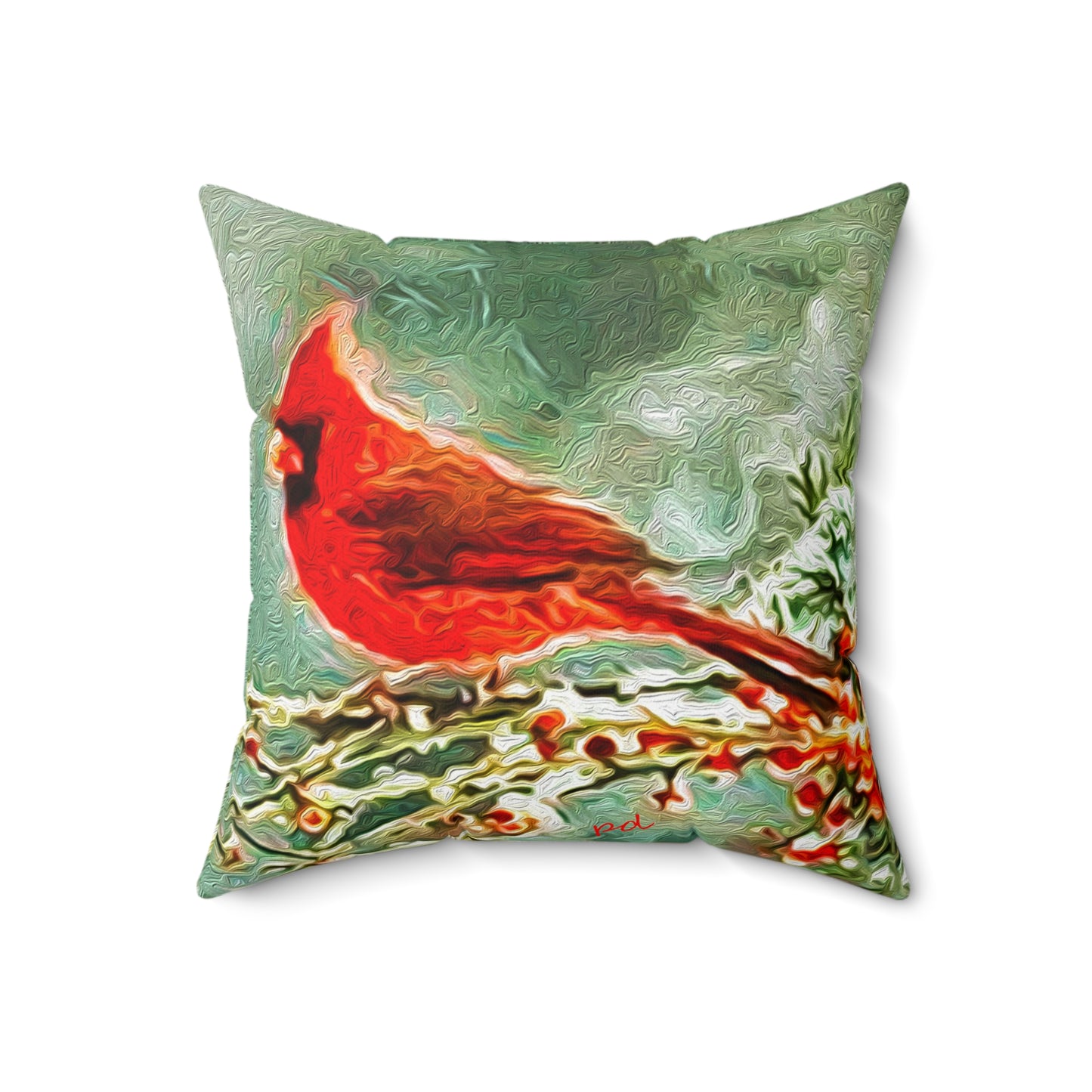 Winter Cardinal -- Spun Polyester Throw Pillow