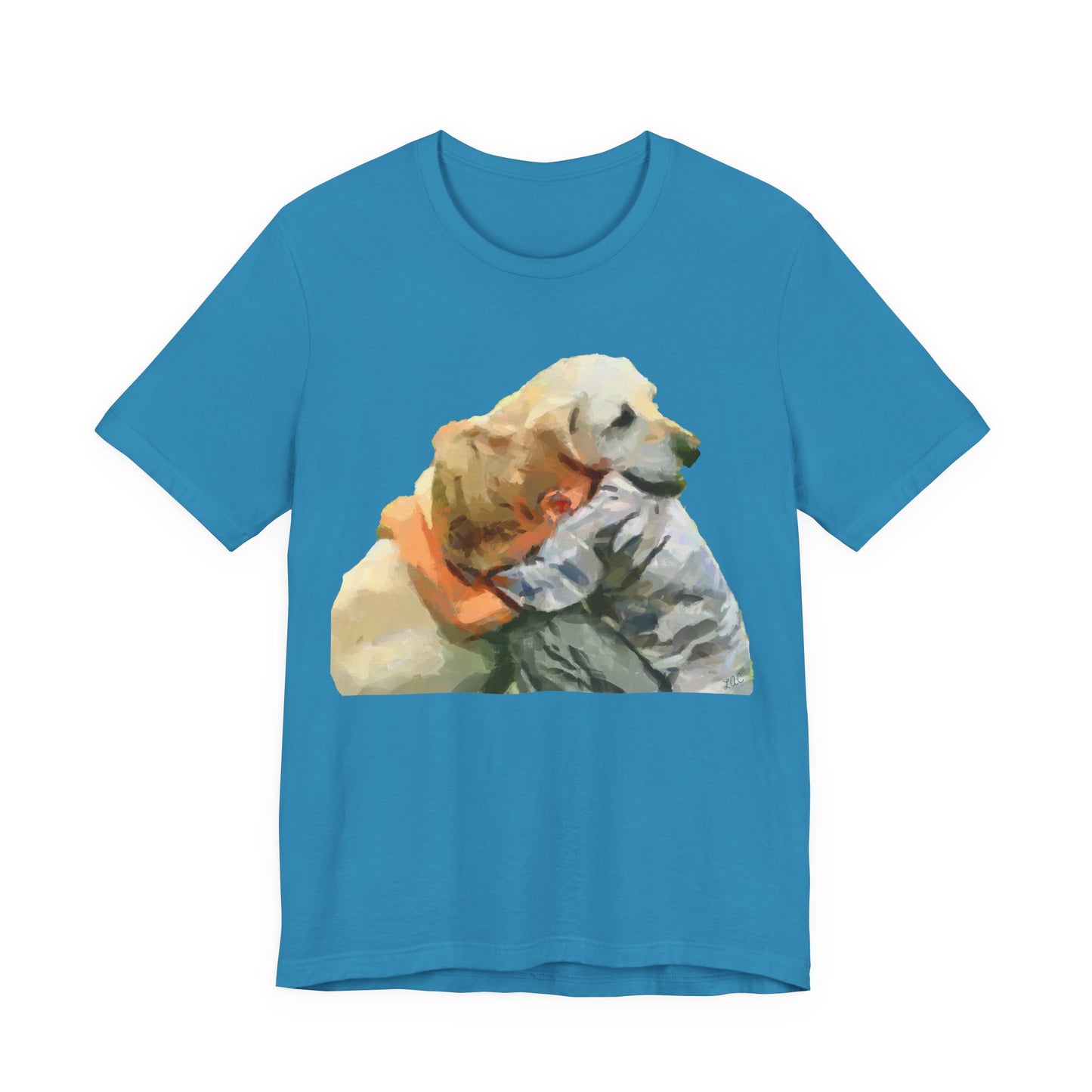 Yellow Labrador Retriever and Child - Unisex Jersey Short Sleeve Tee