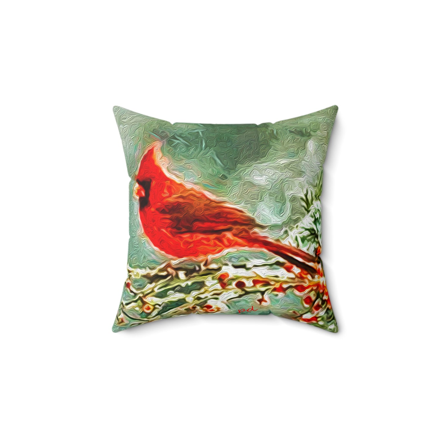 Winter Cardinal -- Spun Polyester Throw Pillow