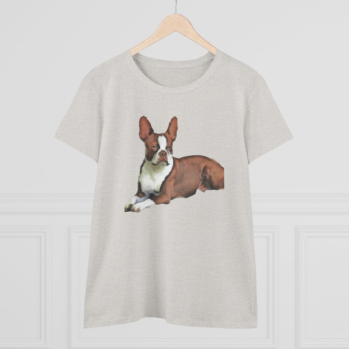 Boston Terrier Midweight Cotton Tee - Brown & White