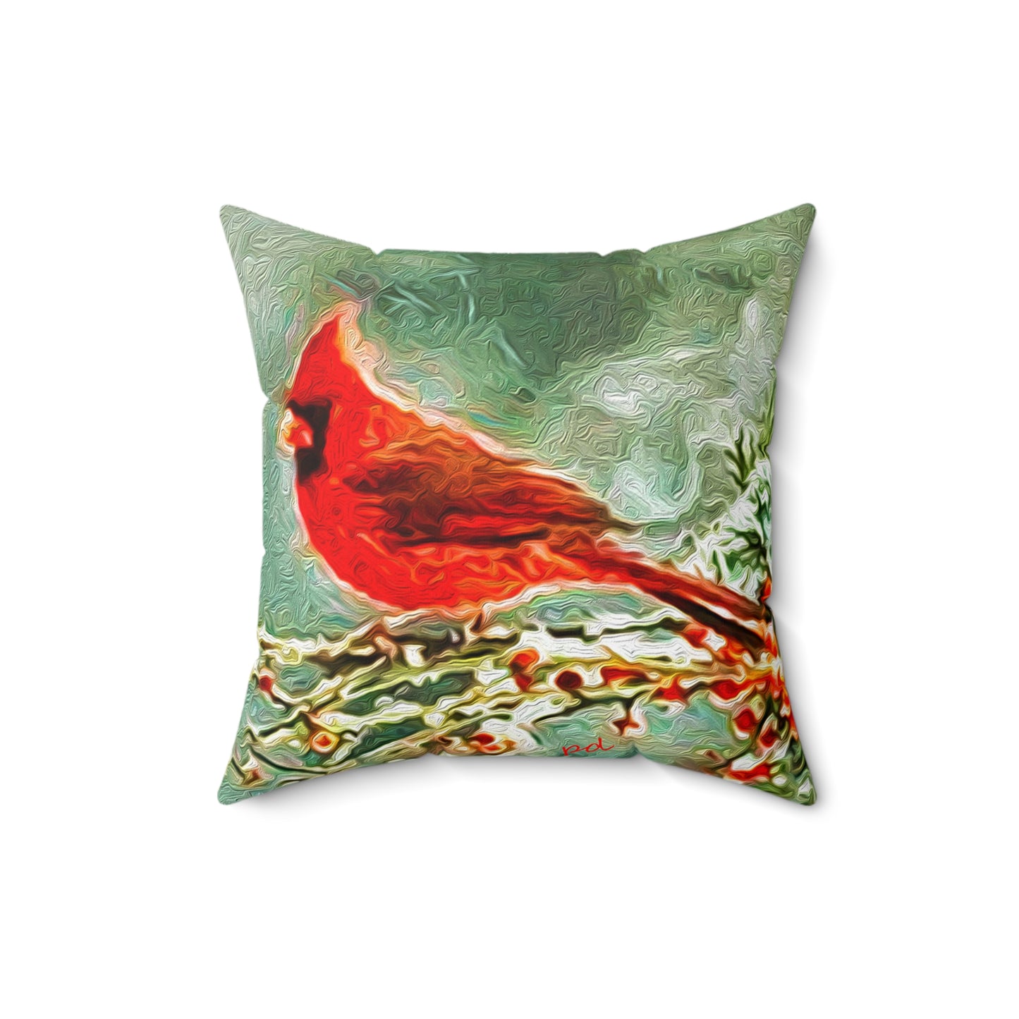 Winter Cardinal -- Spun Polyester Throw Pillow