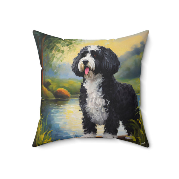 Portuguese Water Dog Spun Polyester Square Pillow