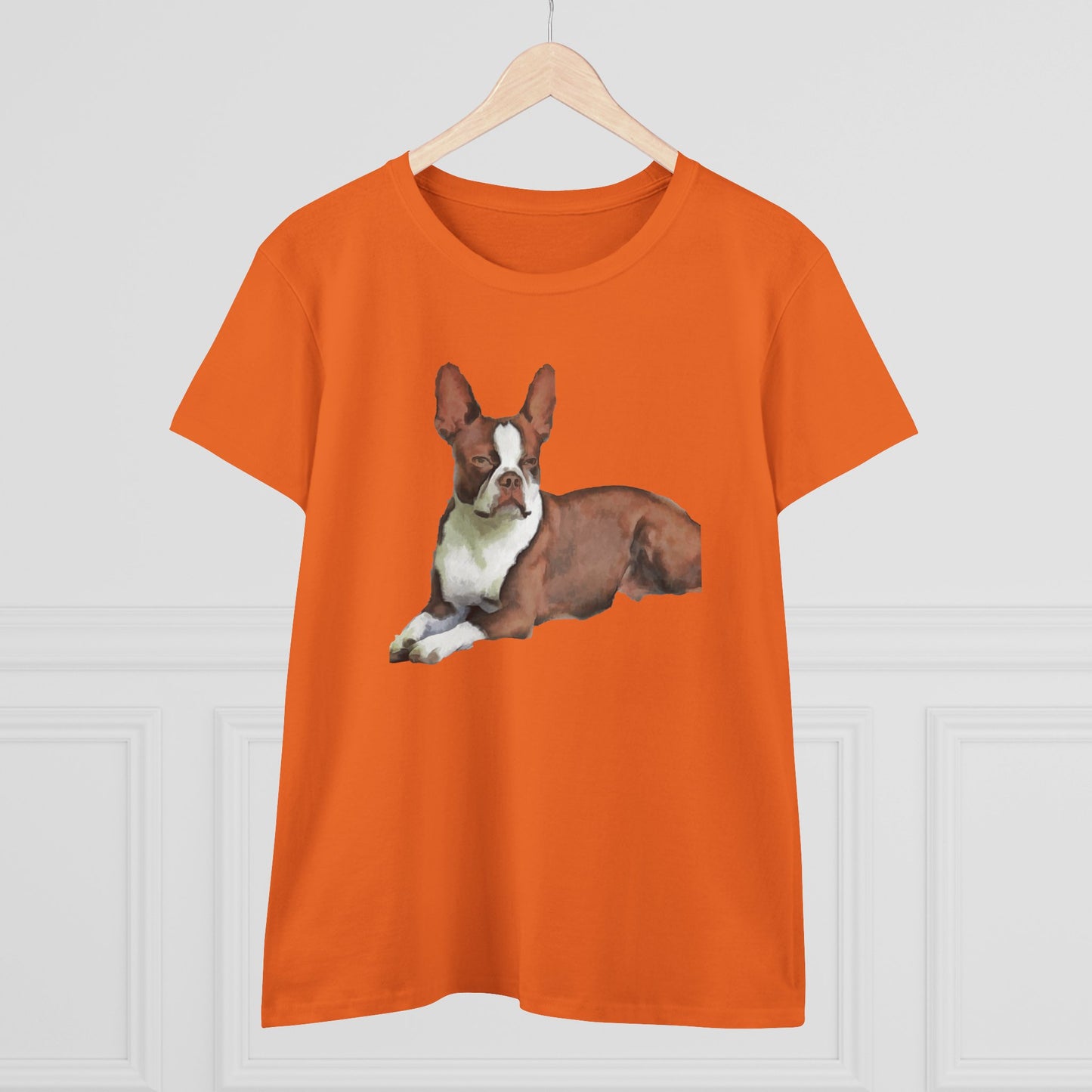 Boston Terrier Midweight Cotton Tee - Brown & White