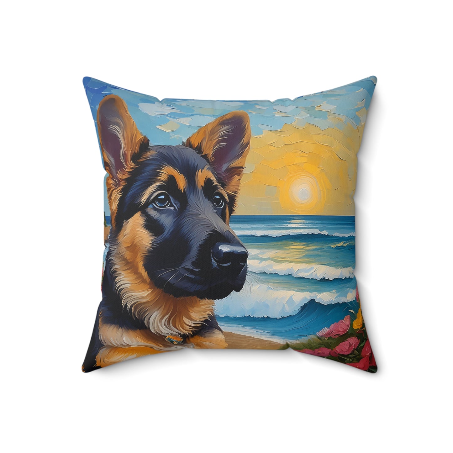 German Shepherd Puppy Spun Polyester Throw Pillow