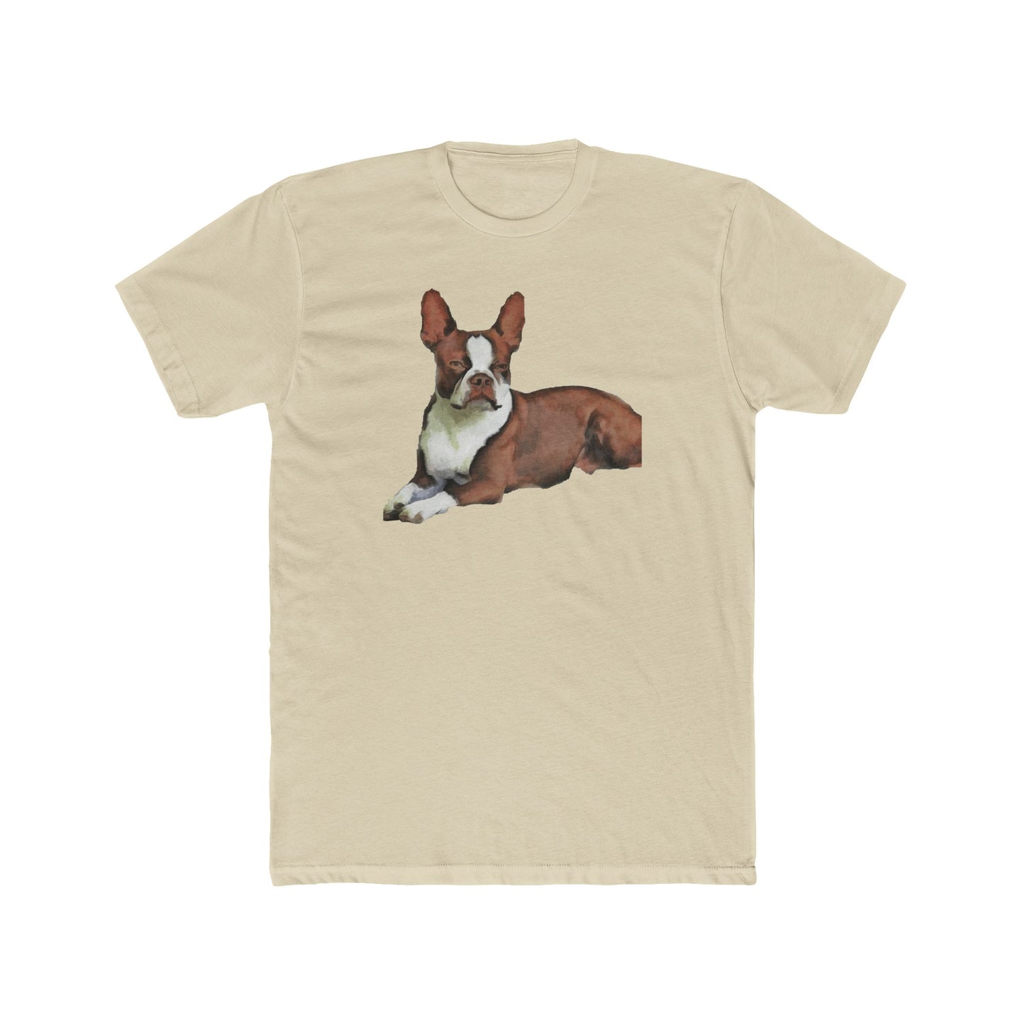 Boston Terrier - Brown & White - Men's Fitted Cotton Crew Tee