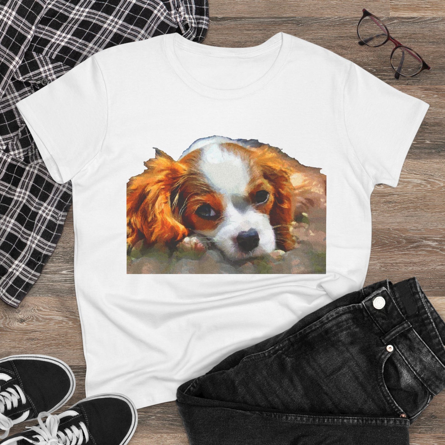 King Charles Spaniel 'Puppy #2' Women's Midweight Cotton Tee