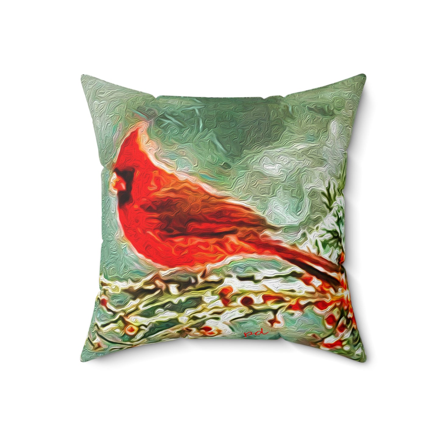 Winter Cardinal -- Spun Polyester Throw Pillow
