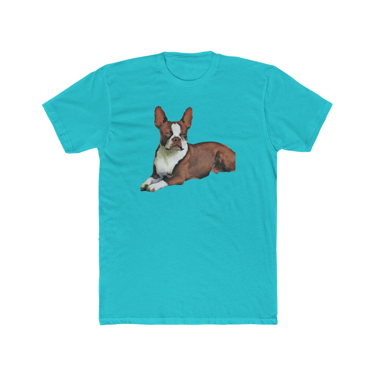 Boston Terrier - Brown & White - Men's Fitted Cotton Crew Tee