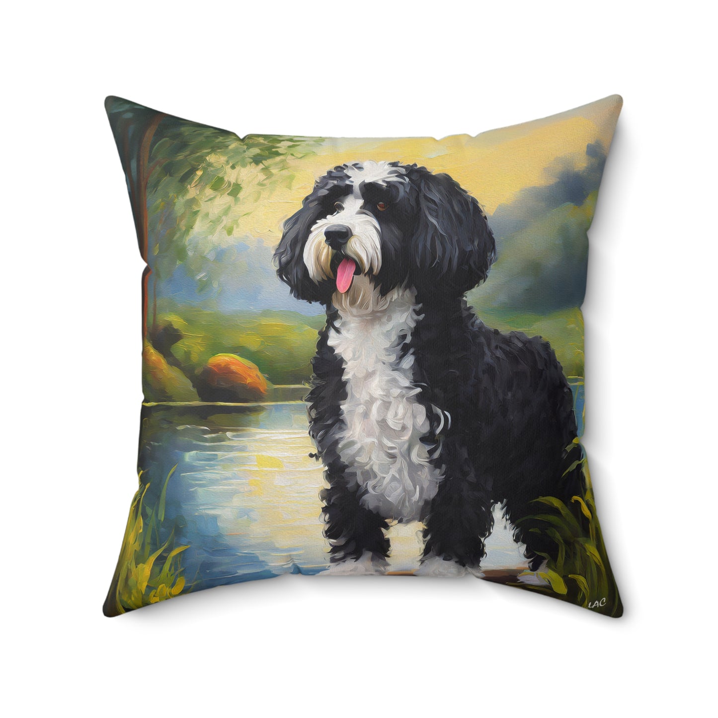 Portuguese Water Dog Spun Polyester Square Pillow