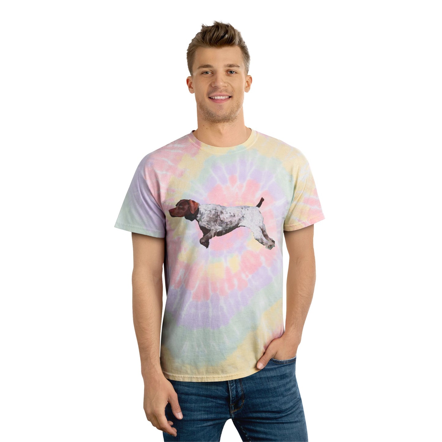 German Shorthair Pointer 'On Point' Unisex Tie-Dye Tee, Spiral