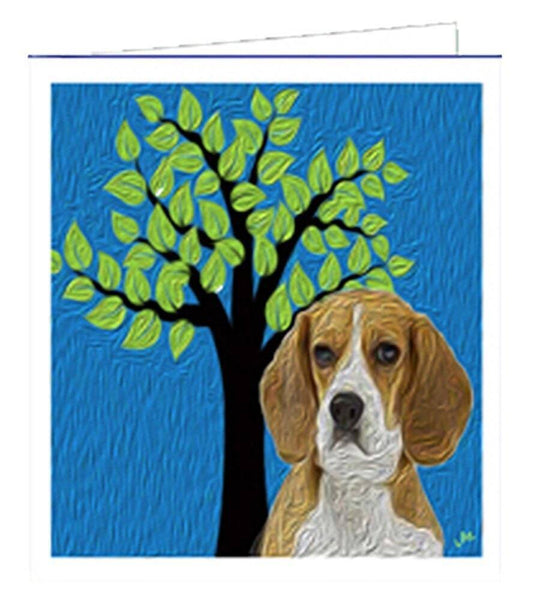 Beagle 'Hopper Under Tree' - Set of 6 Blank Notecards  5.25 x 5.25 inc
